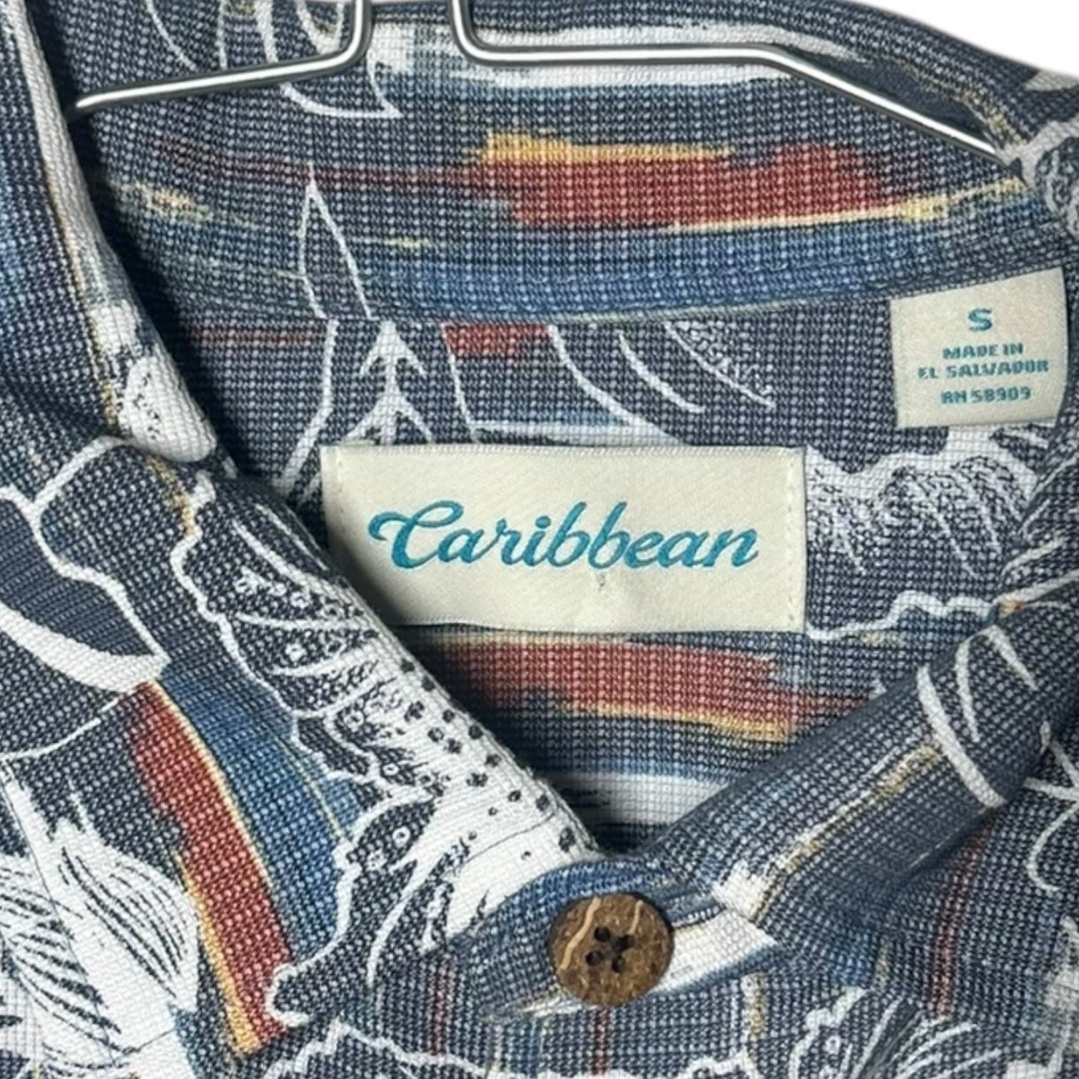 Caribbean Men's Floral Aloha Shirt - Blue Red White, Size S - Thumbnail 7