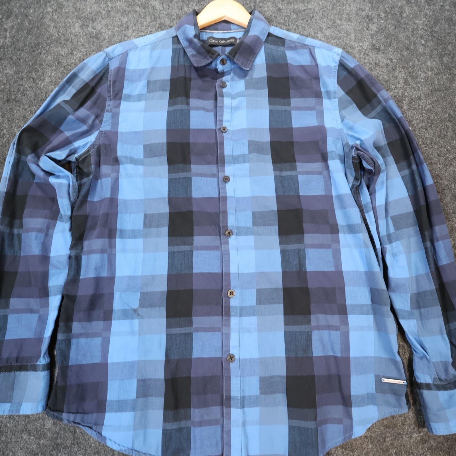 Calvin Klein Jeans Shirt Mens L Blue Excellent Plaid Long Sleeve Button Up - Thumbnail 9