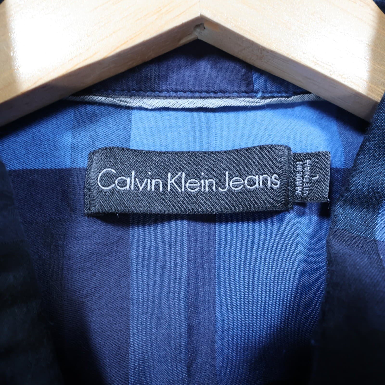 Calvin Klein Jeans Shirt Mens L Blue Excellent Plaid Long Sleeve Button Up - Thumbnail 8