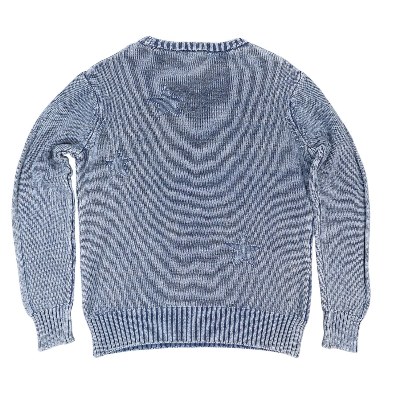 Lovestitch Sweater Womens Small Blue Cotton Star Knit Acid Wash Crewneck - Thumbnail 2