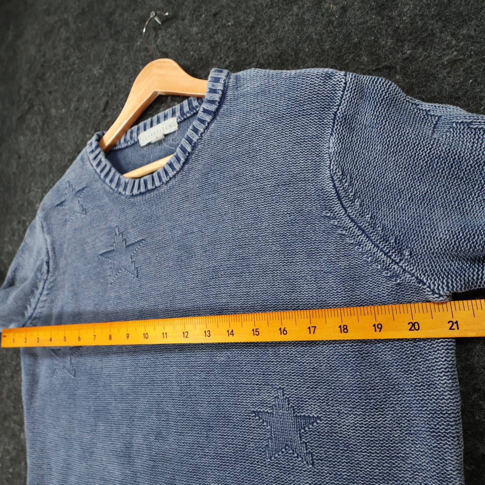 Lovestitch Sweater Womens Small Blue Cotton Star Knit Acid Wash Crewneck - Thumbnail 3