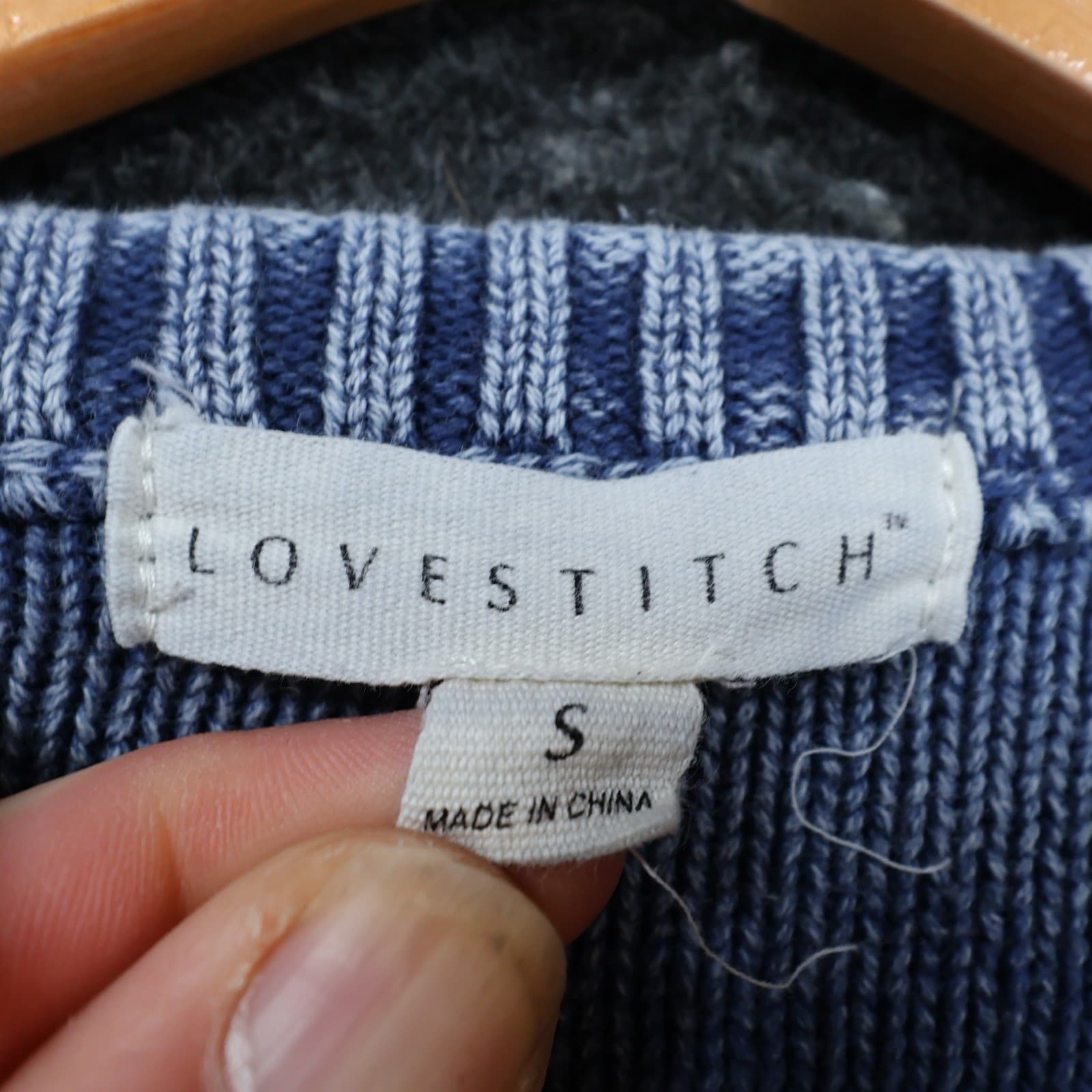 Lovestitch Sweater Womens Small Blue Cotton Star Knit Acid Wash Crewneck - Thumbnail 7