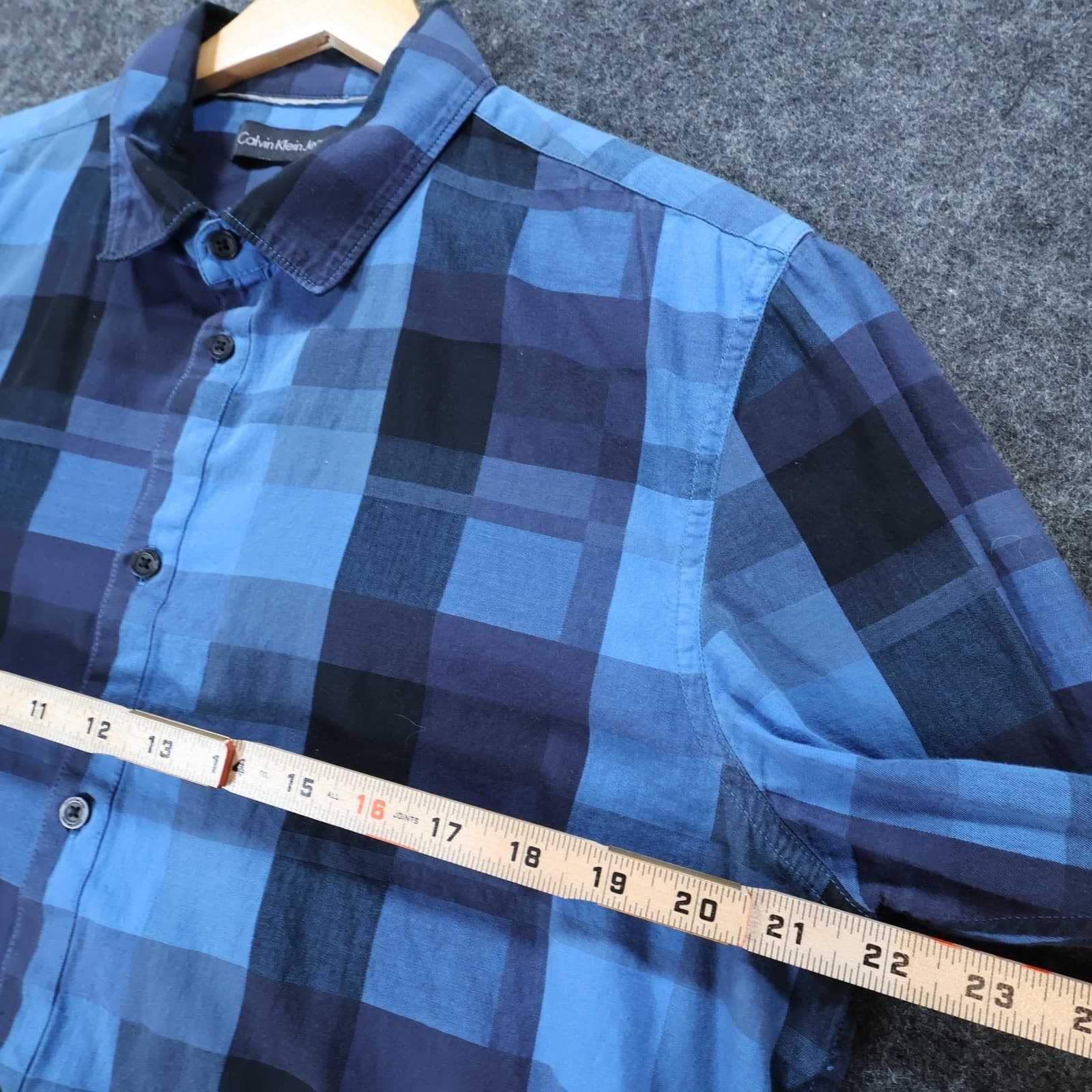 Calvin Klein Jeans Shirt Mens L Blue Excellent Plaid Long Sleeve Button Up - Thumbnail 4