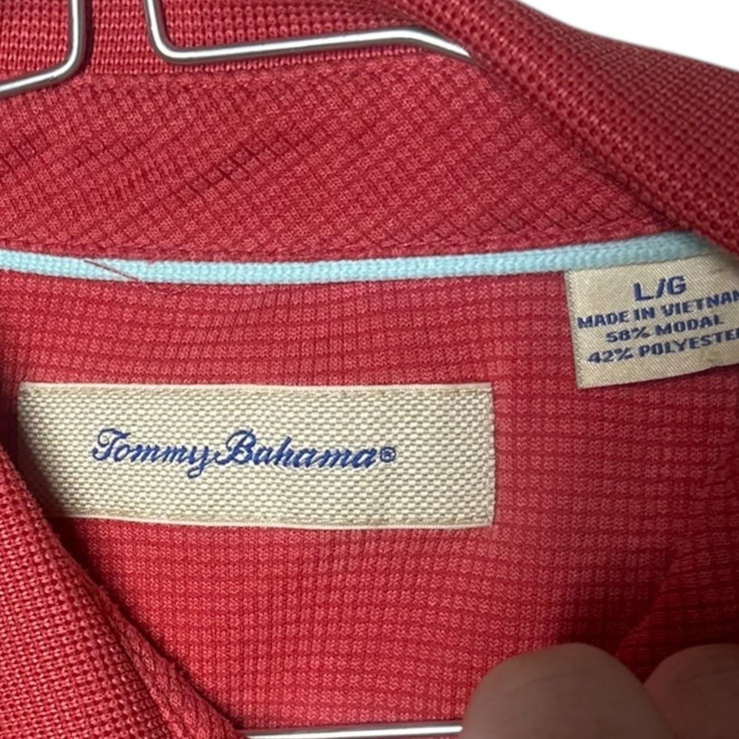 Tommy Bahama Men's Men's Large Red Modal Blend Textured Polo Shirt Red - Thumbnail 3
