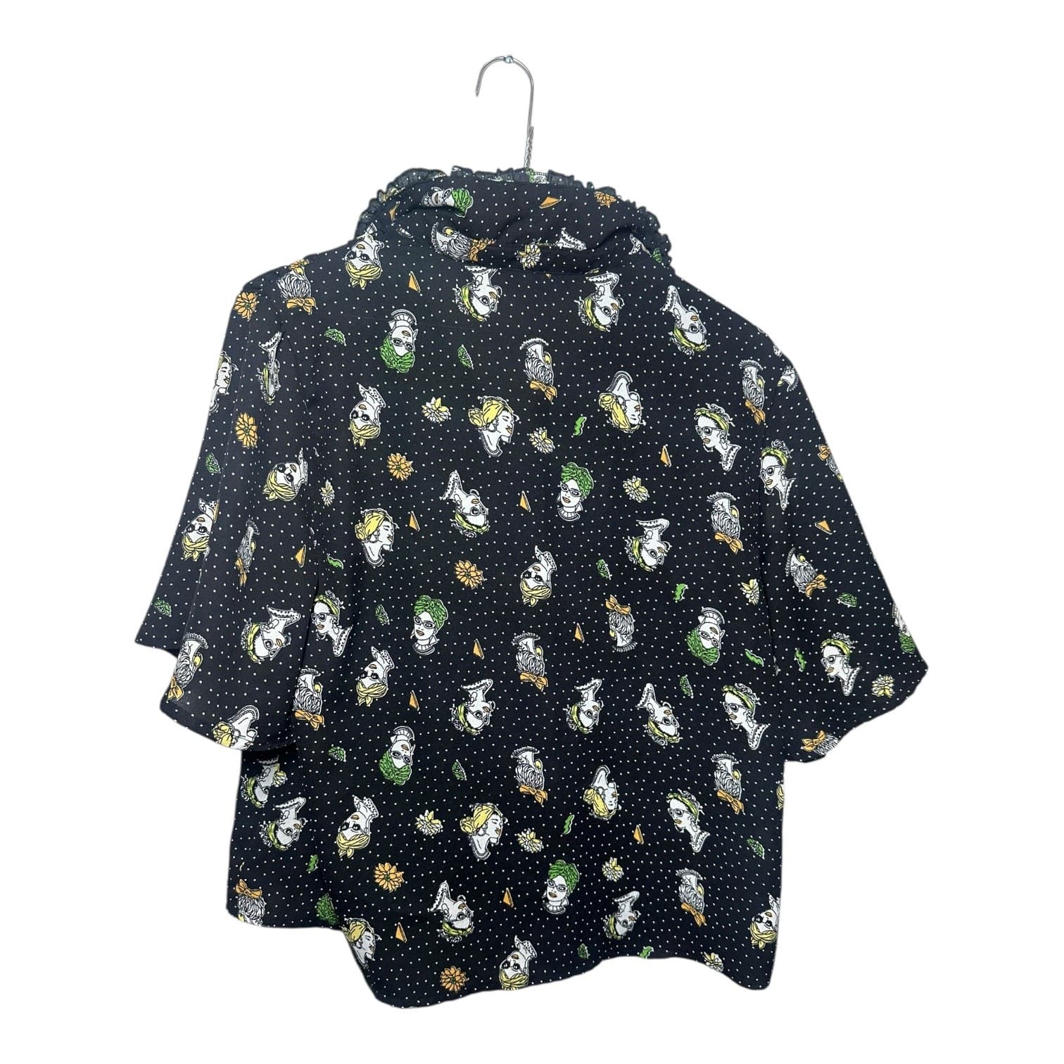 Max Women's Women's Black Artistic Face Print Ruffle Blouse Size M/12 - Thumbnail 2