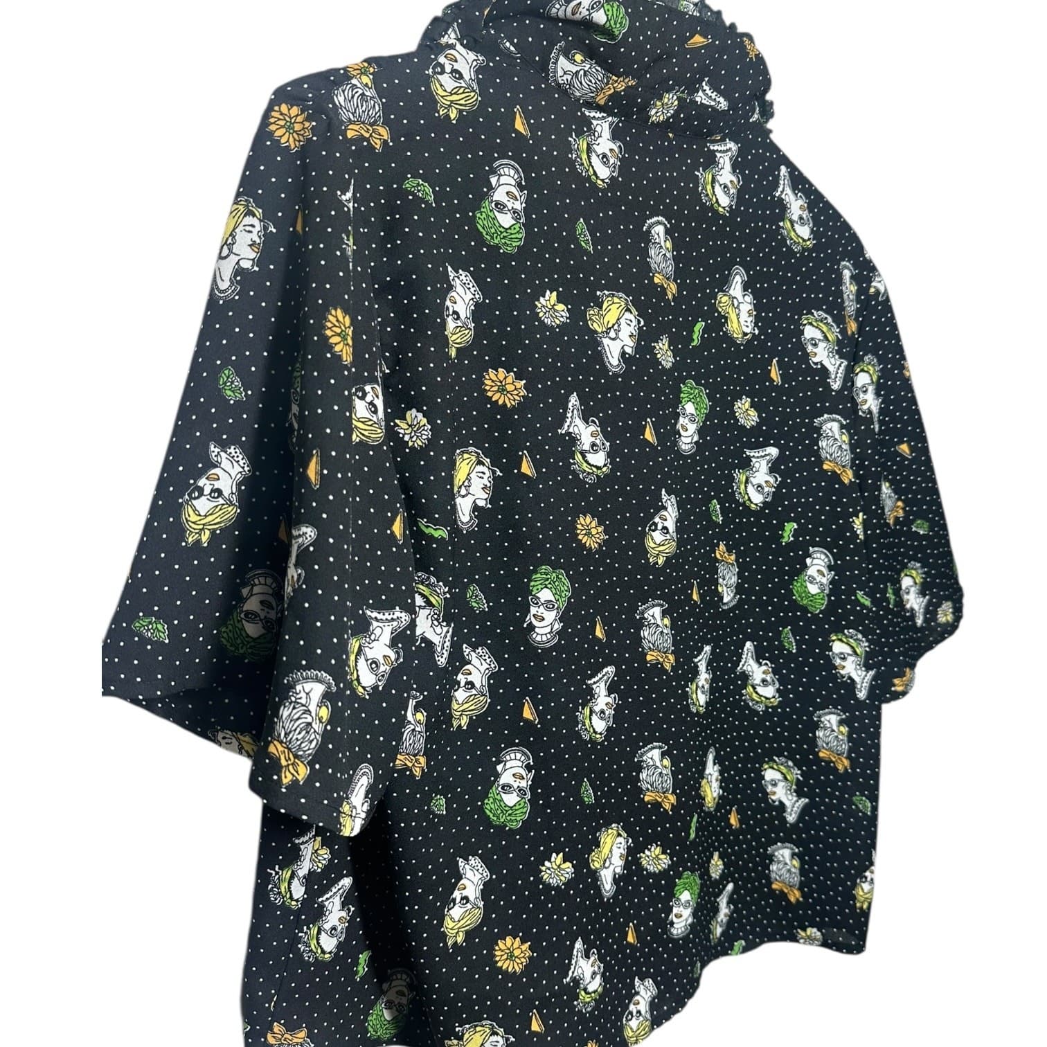 Max Women's Women's Black Artistic Face Print Ruffle Blouse Size M/12 - Thumbnail 4
