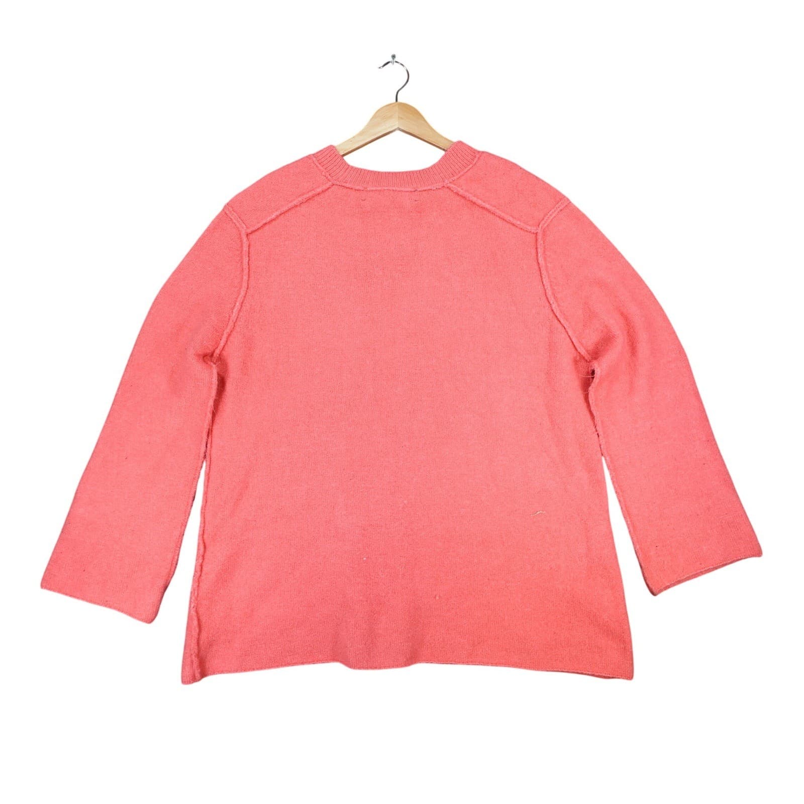 Zara Knit Sweater Womens Small Coral Pink Fuzzy Relaxed Fit Exposed Seam Casual - Thumbnail 2