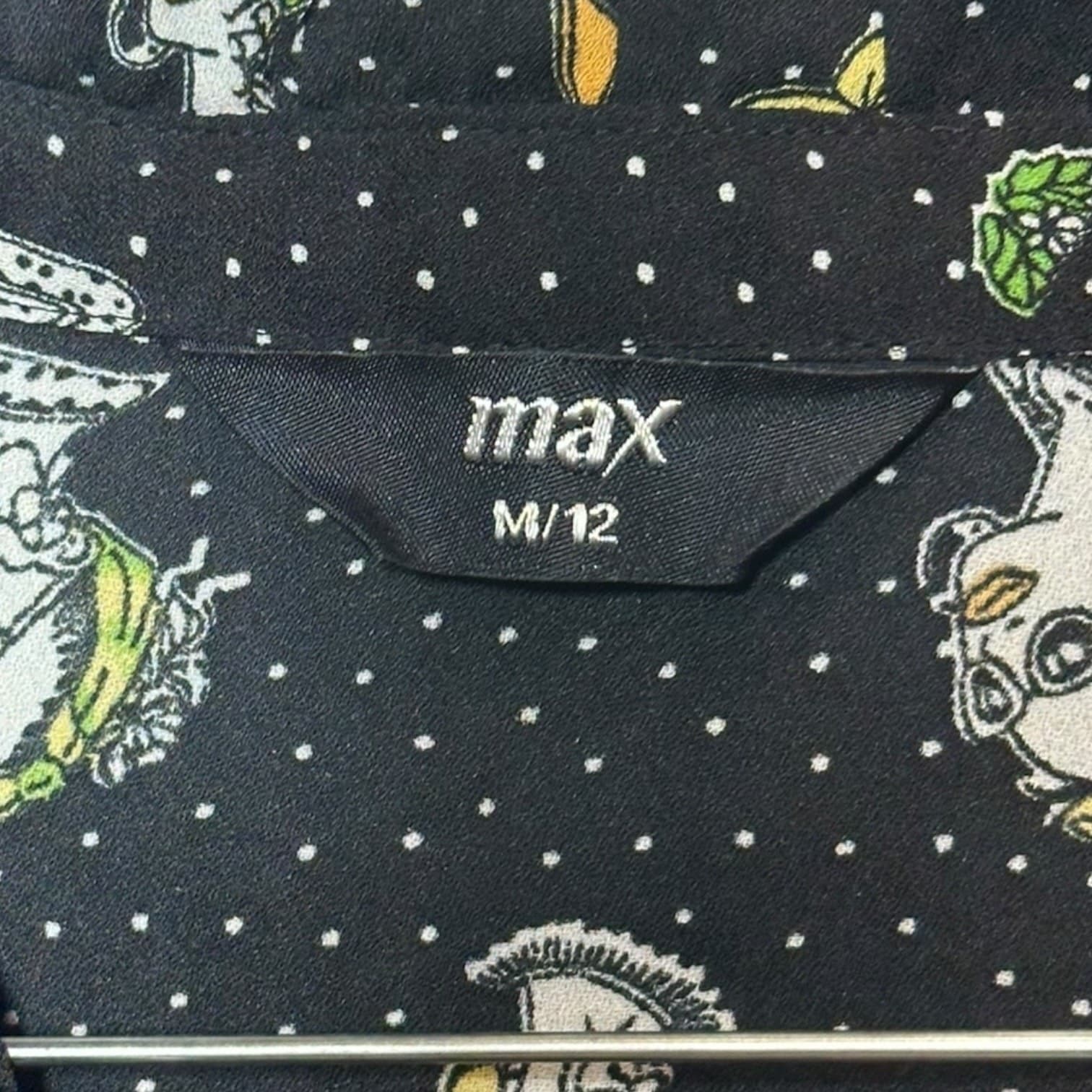 Max Women's Women's Black Artistic Face Print Ruffle Blouse Size M/12 - Thumbnail 5