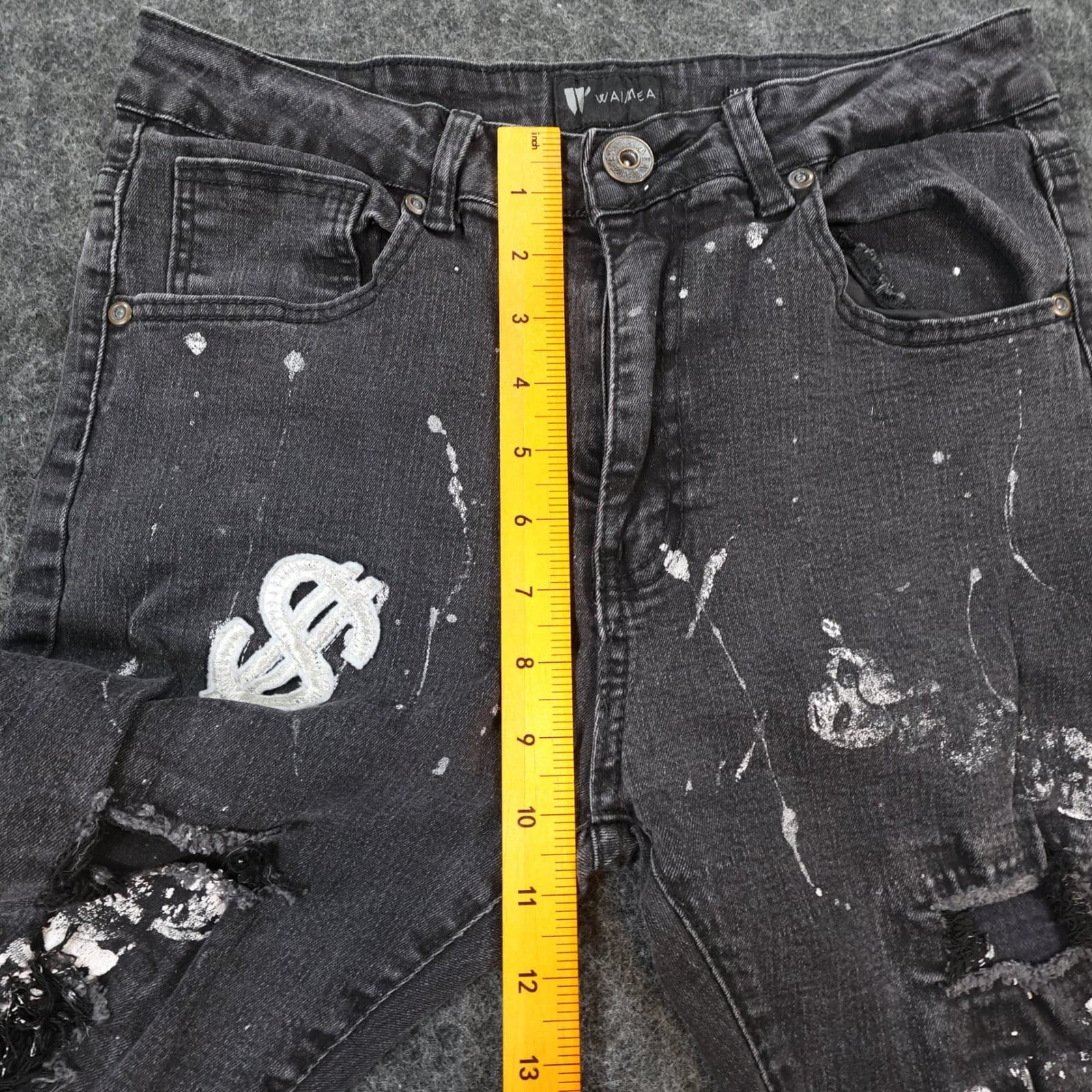 Waimea Skinny Jeans Mens 20 Black Cotton Blend Distressed Paint Splatter - Thumbnail 5