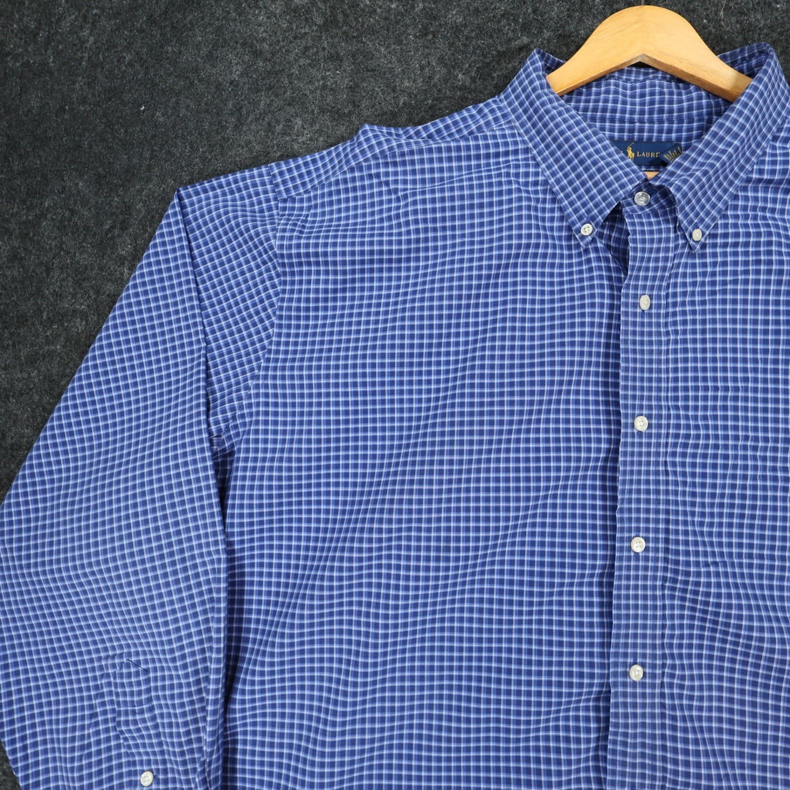 Ralph Lauren Button Down Shirt Mens 4XB Blue Cotton Easy Care Plaid Big & Tall - Thumbnail 11