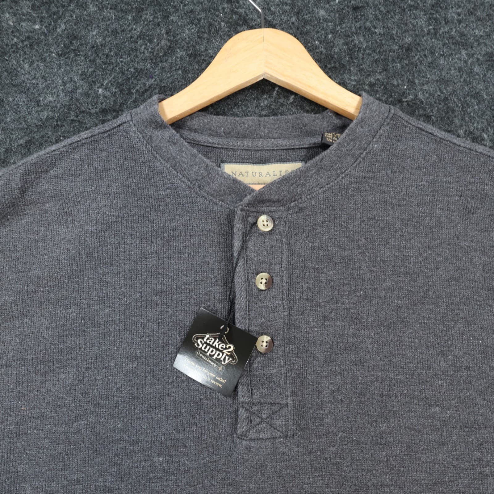 Naturalife Men's XXL Gray Cotton Blend Long Sleeve Henley Shirt - Thumbnail 8
