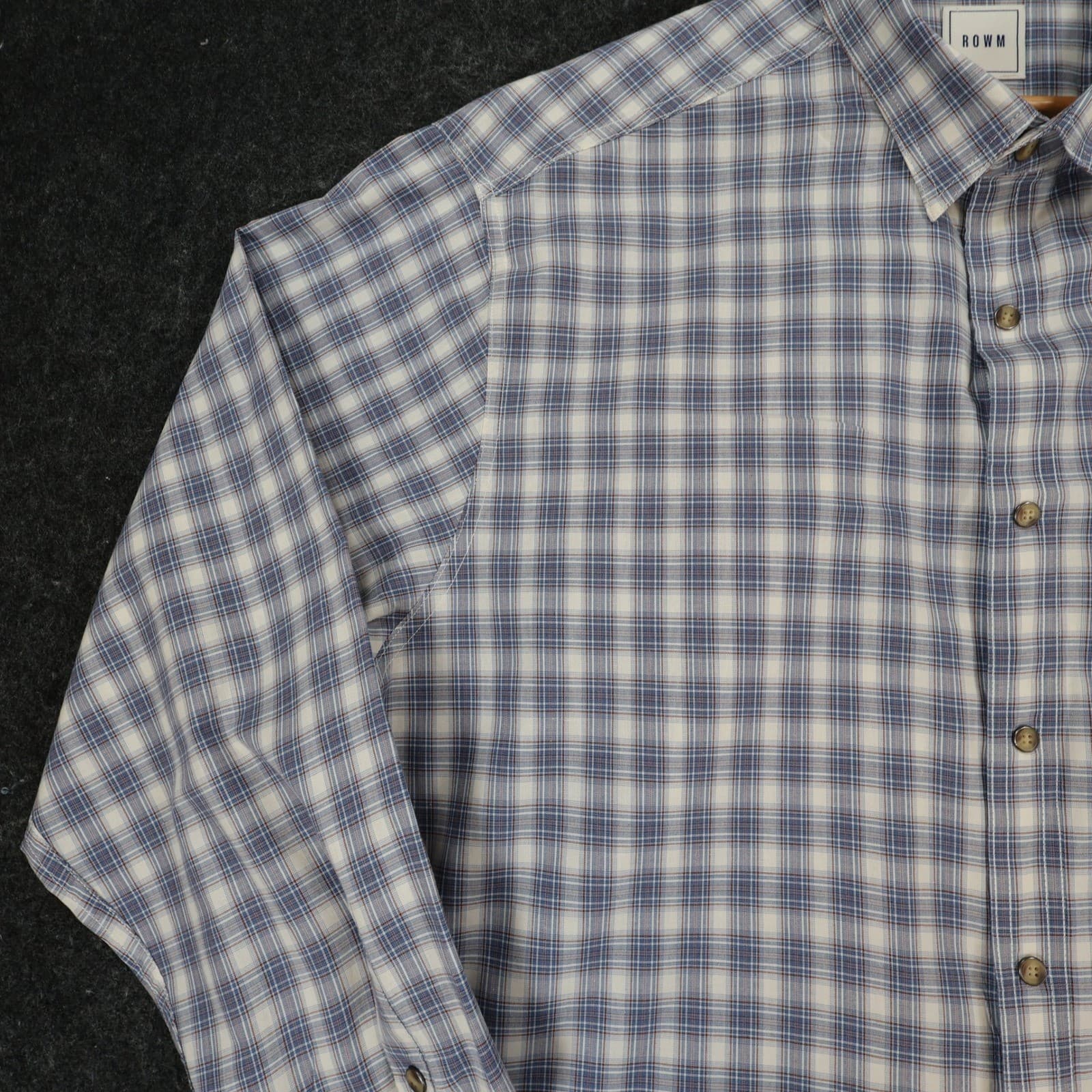ROWM Button Down Shirt Mens 2XB Blue White Plaid Cotton Big & Tall Long Sleeve - Thumbnail 10