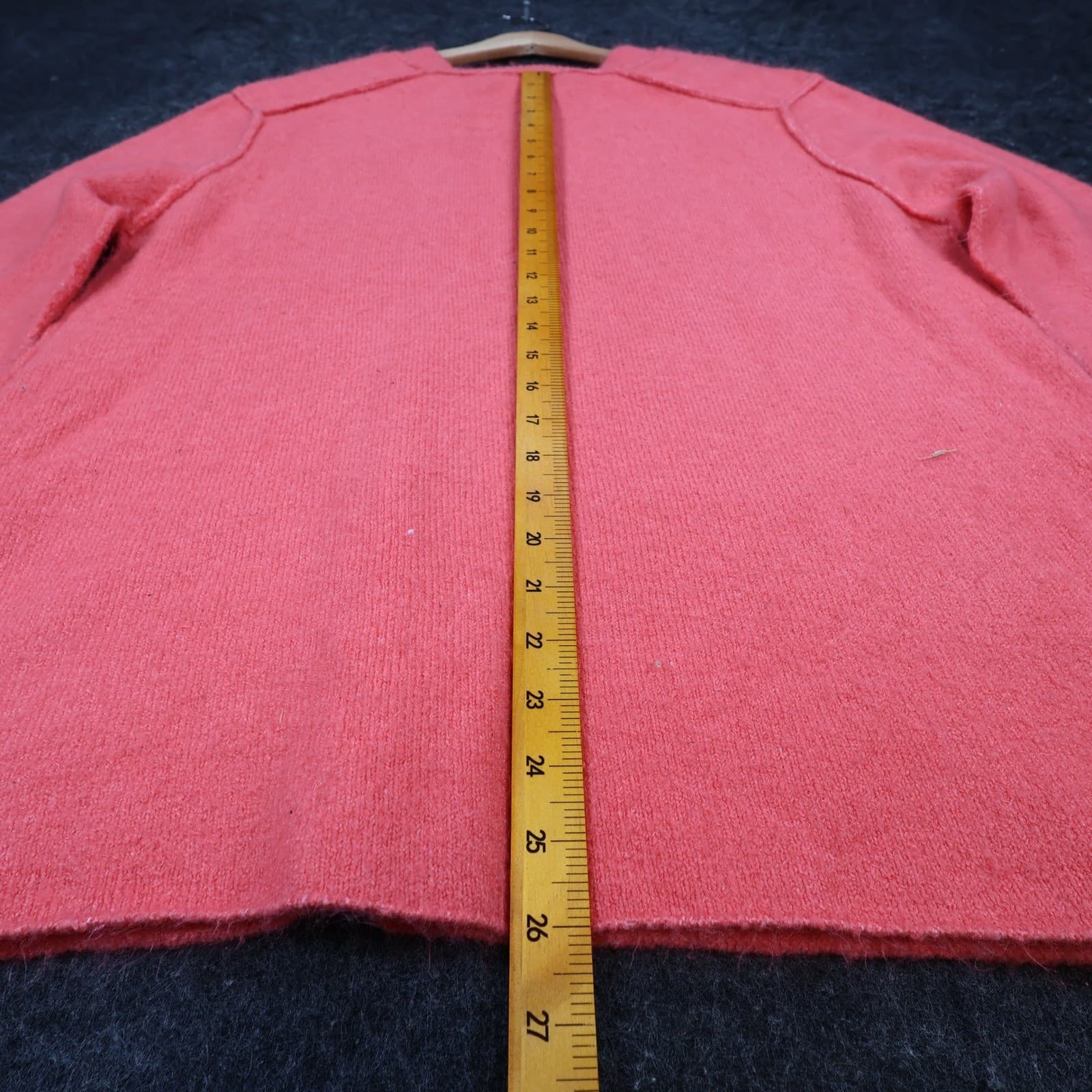 Zara Knit Sweater Womens Small Coral Pink Fuzzy Relaxed Fit Exposed Seam Casual - Thumbnail 5