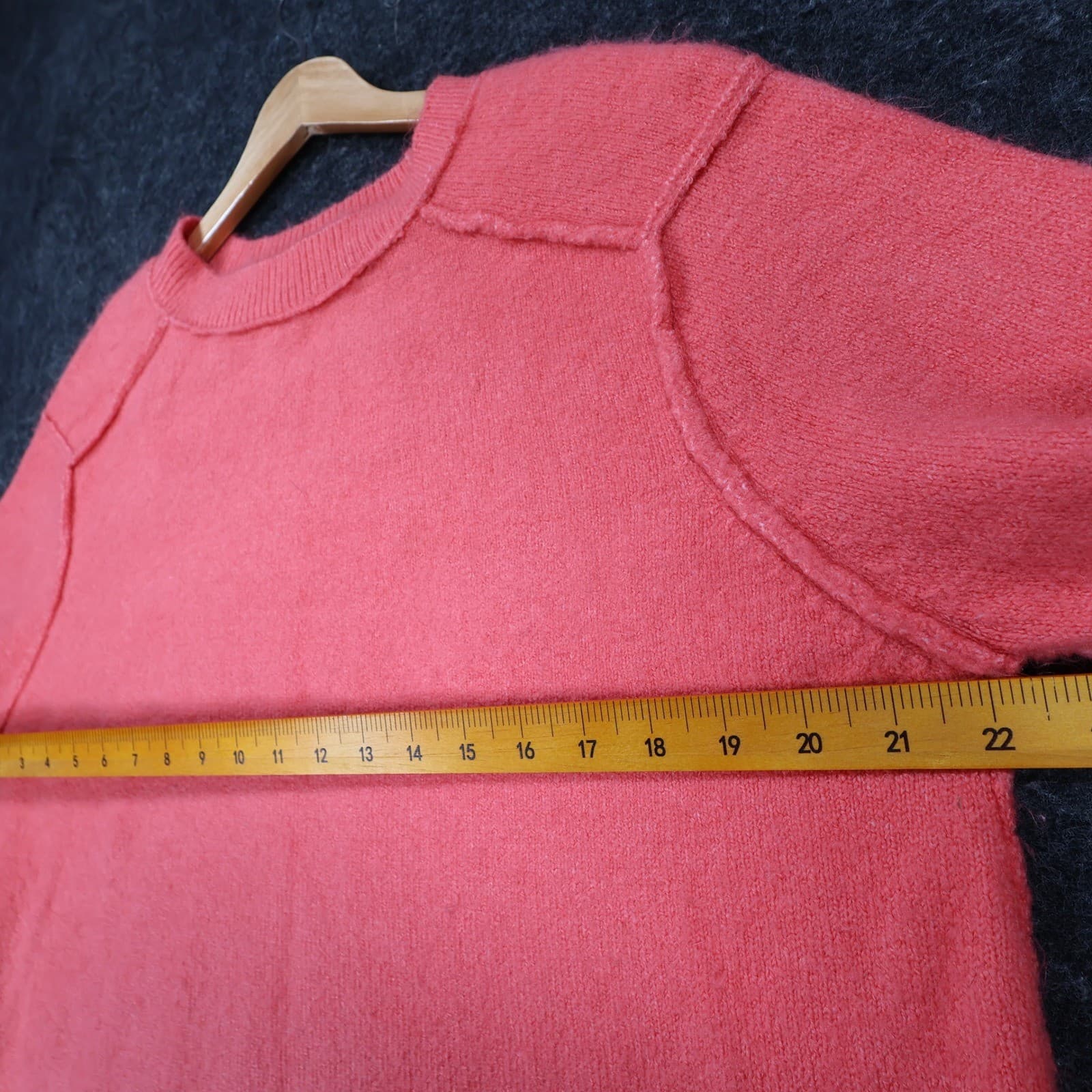 Zara Knit Sweater Womens Small Coral Pink Fuzzy Relaxed Fit Exposed Seam Casual - Thumbnail 3
