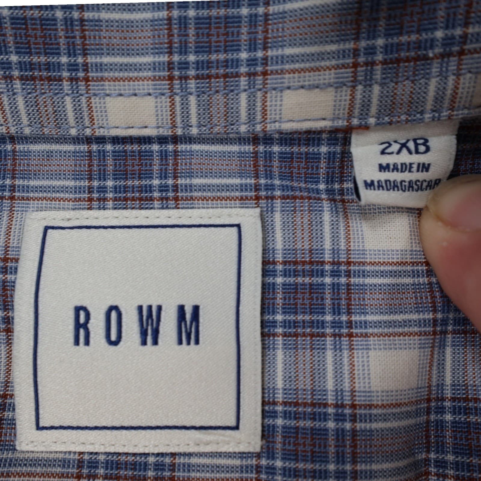 ROWM Button Down Shirt Mens 2XB Blue White Plaid Cotton Big & Tall Long Sleeve - Thumbnail 7
