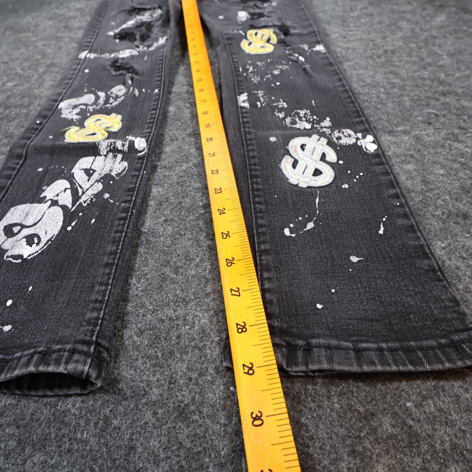 Waimea Skinny Jeans Mens 20 Black Cotton Blend Distressed Paint Splatter - Thumbnail 4