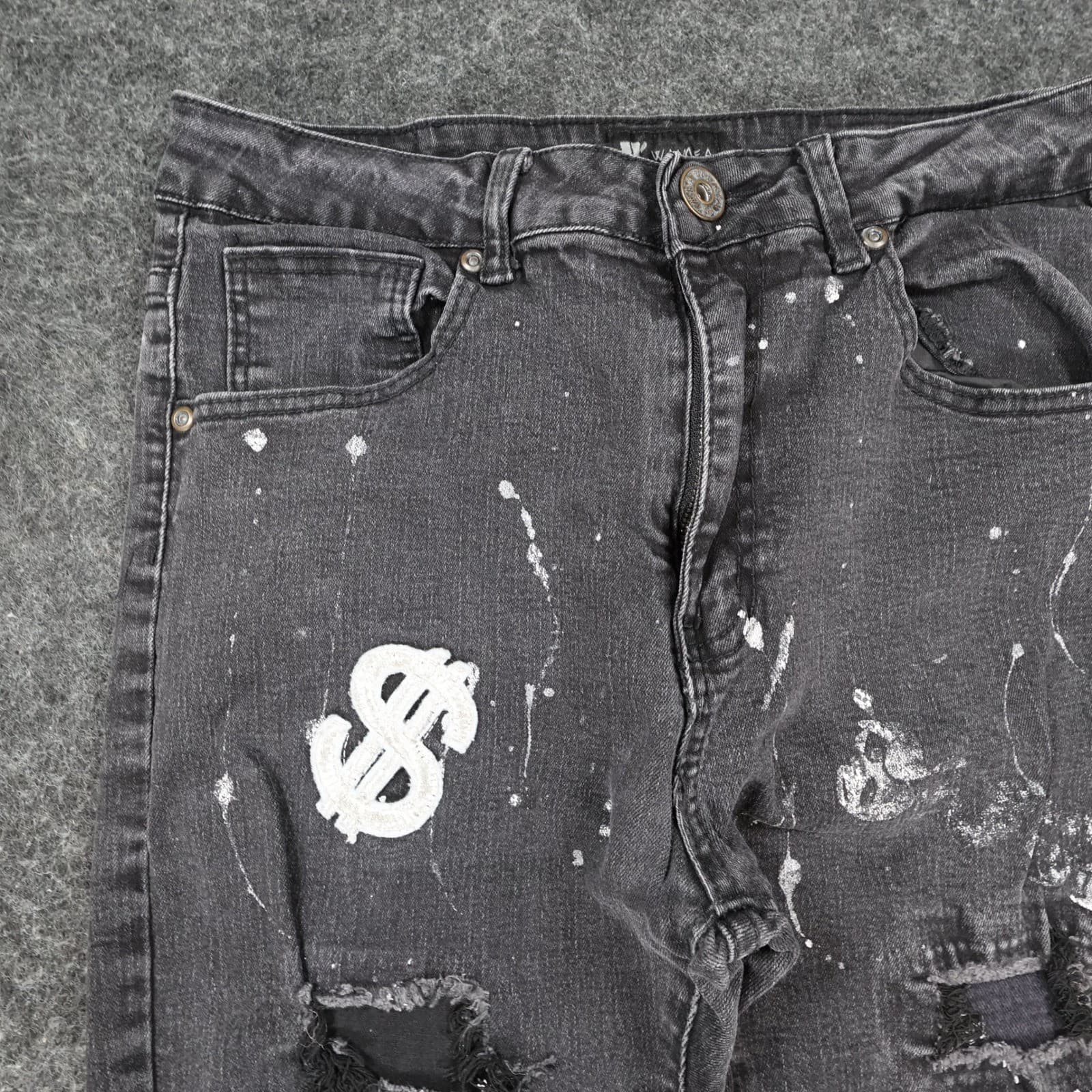Waimea Skinny Jeans Mens 20 Black Cotton Blend Distressed Paint Splatter - Thumbnail 11