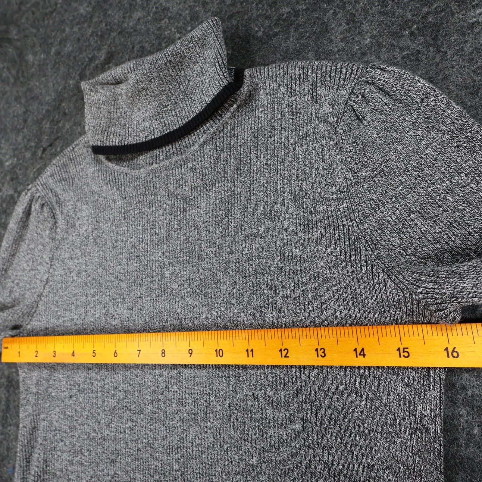 Calvin Klein Turtleneck Sweater Womens S Gray Rayon Ribbed Puff Sleeve Knit Top - Thumbnail 4