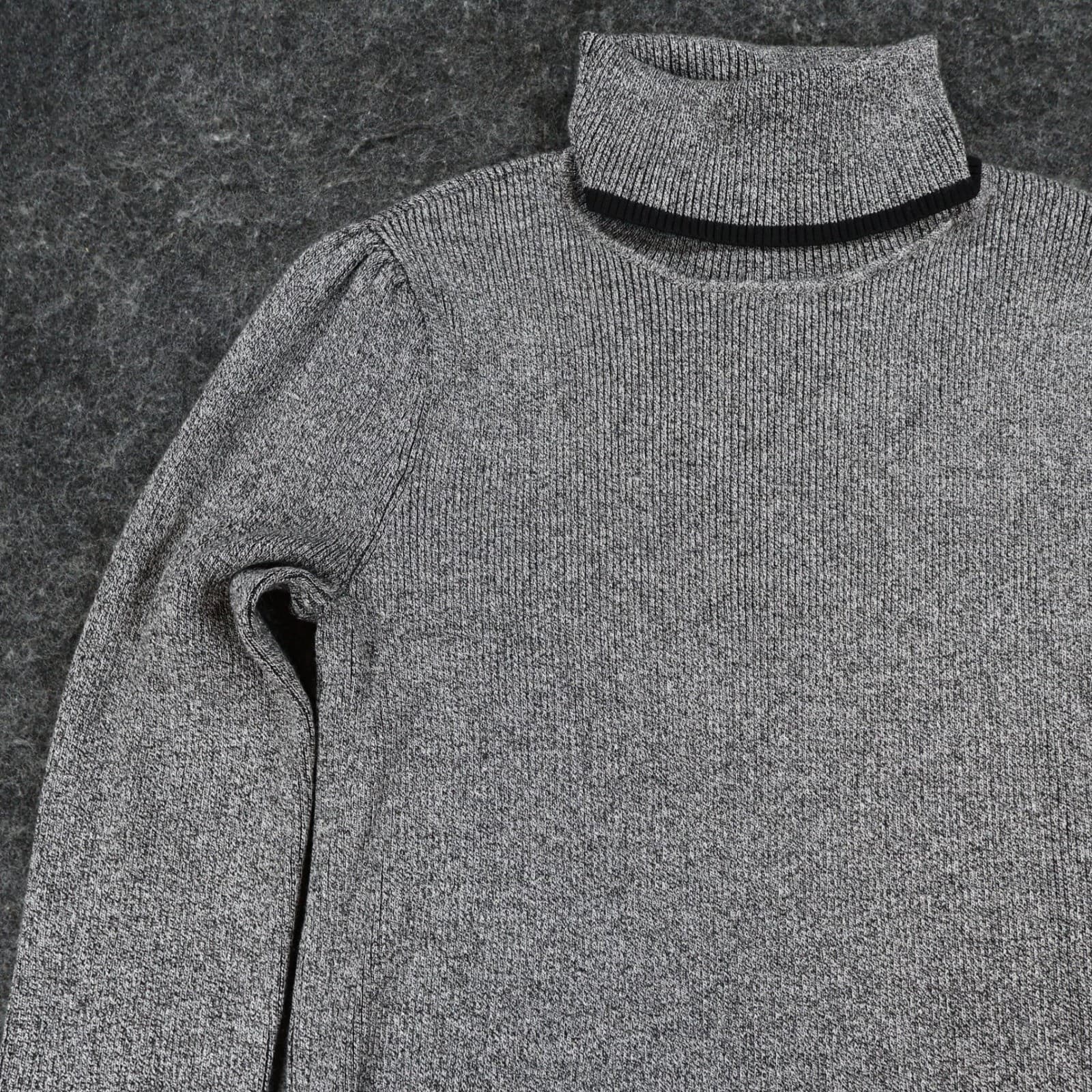 Calvin Klein Turtleneck Sweater Womens S Gray Rayon Ribbed Puff Sleeve Knit Top - Thumbnail 9