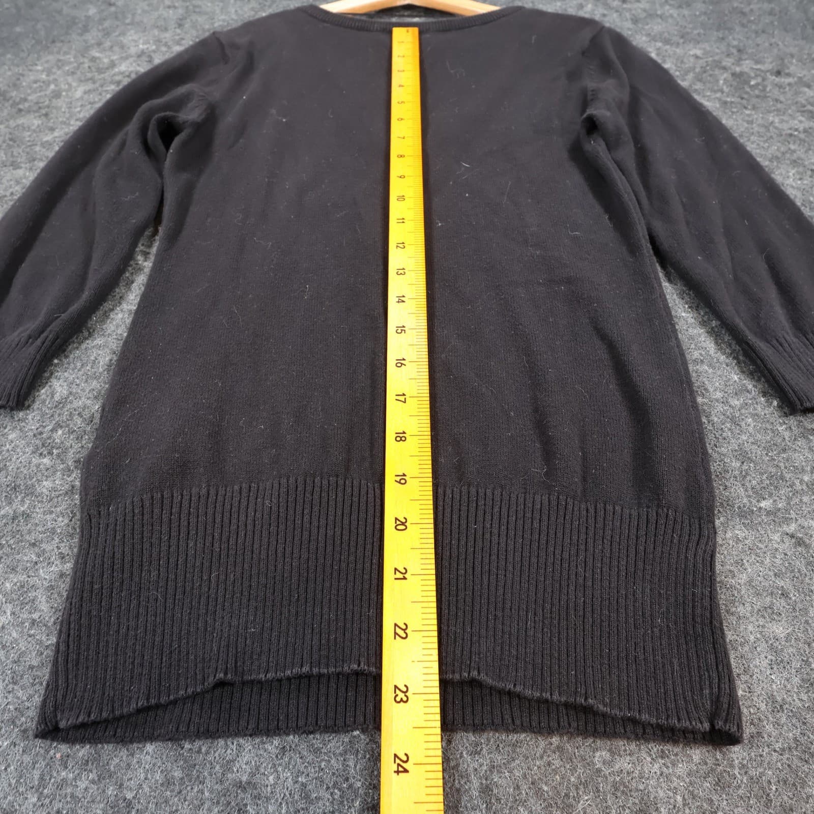H&M Argyle Sweater Womens Small Black Cotton V-Neck 3/4 Sleeve Preppy Knit Top - Thumbnail 5