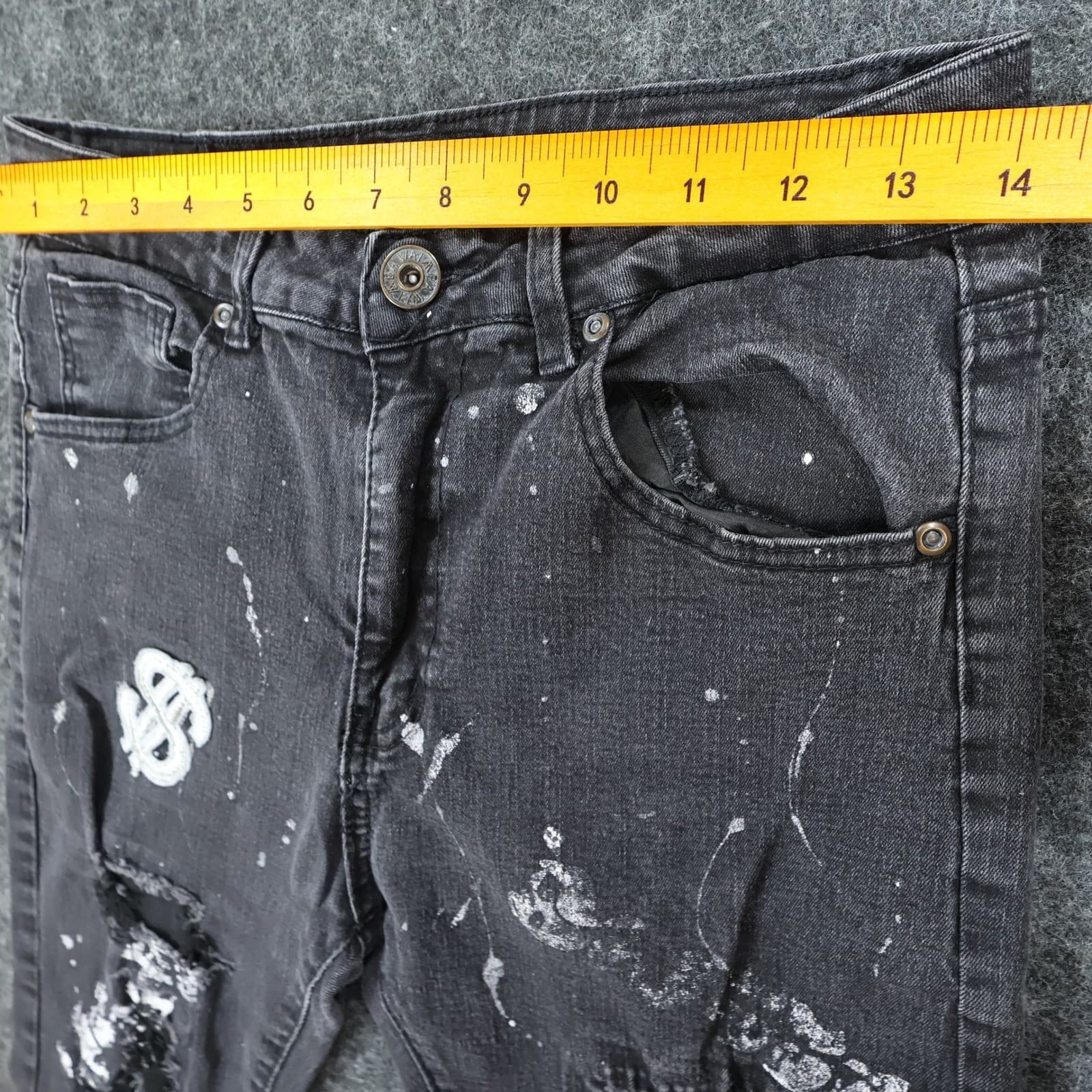 Waimea Skinny Jeans Mens 20 Black Cotton Blend Distressed Paint Splatter - Thumbnail 6