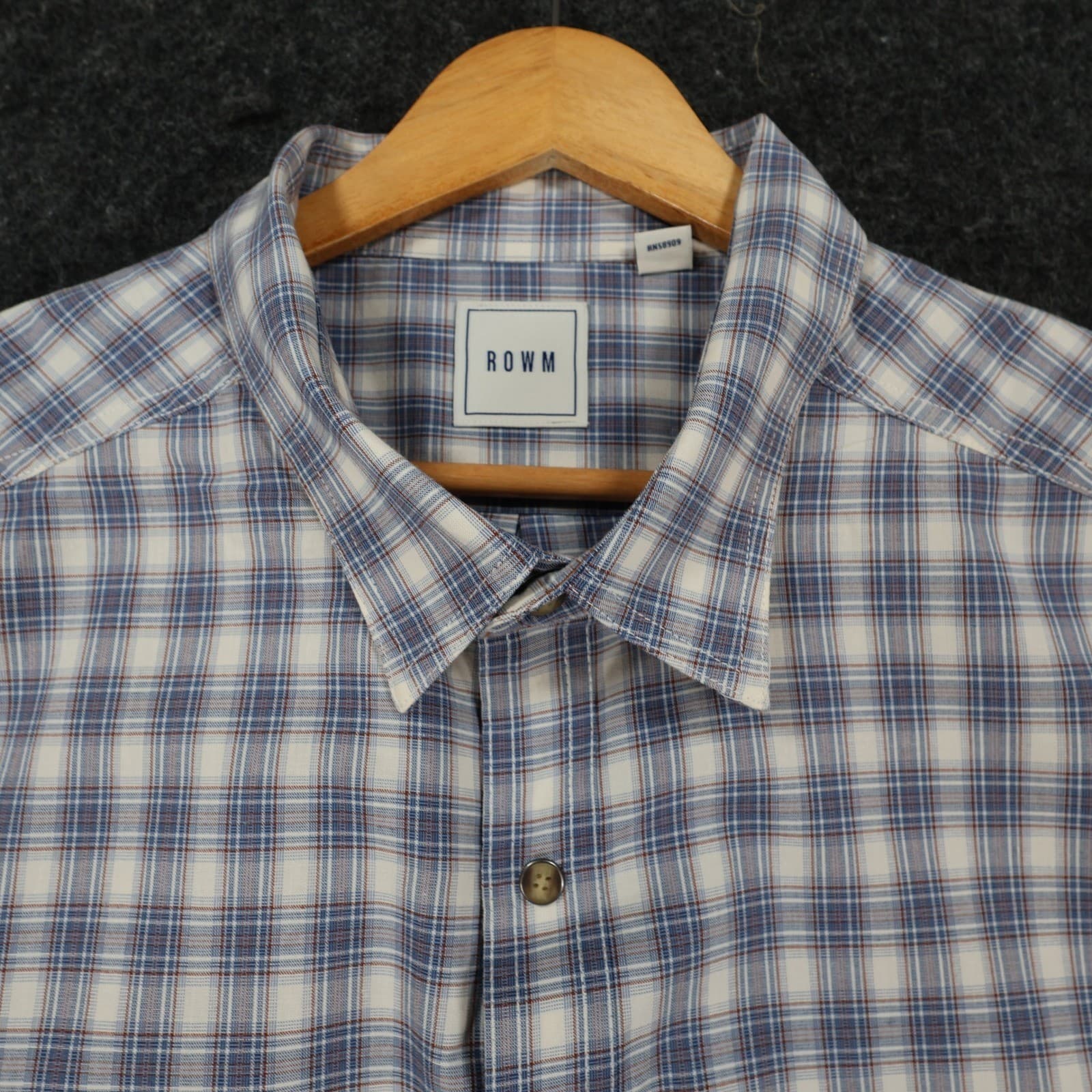 ROWM Button Down Shirt Mens 2XB Blue White Plaid Cotton Big & Tall Long Sleeve - Thumbnail 9
