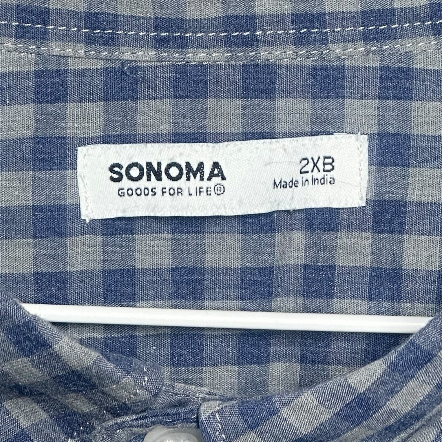 SONOMA Men's 2XB Blue Grey Gingham Button-Up Shirt Classic Fit Casual - Thumbnail 3