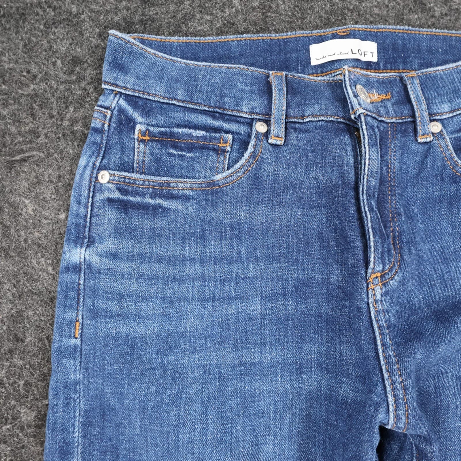 LOFT Girlfriend Jeans Womens 25/0 Blue Cotton Stretch Raw Hem Super Soft Denim - Thumbnail 12