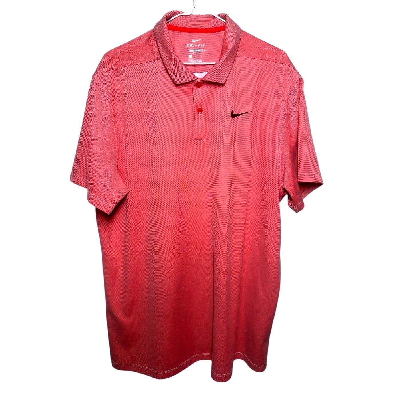 Nike Dri Fit Standard Fit Men's Coral Red Polo Shirt Golf Athletic XL - Thumbnail 3