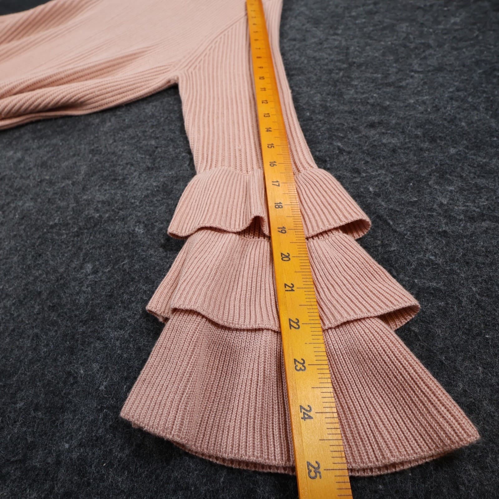 Calvin Klein Sweater Womens M Pink Acrylic Shaker Knit Tiered Ruffle Bell Sleeve - Thumbnail 4