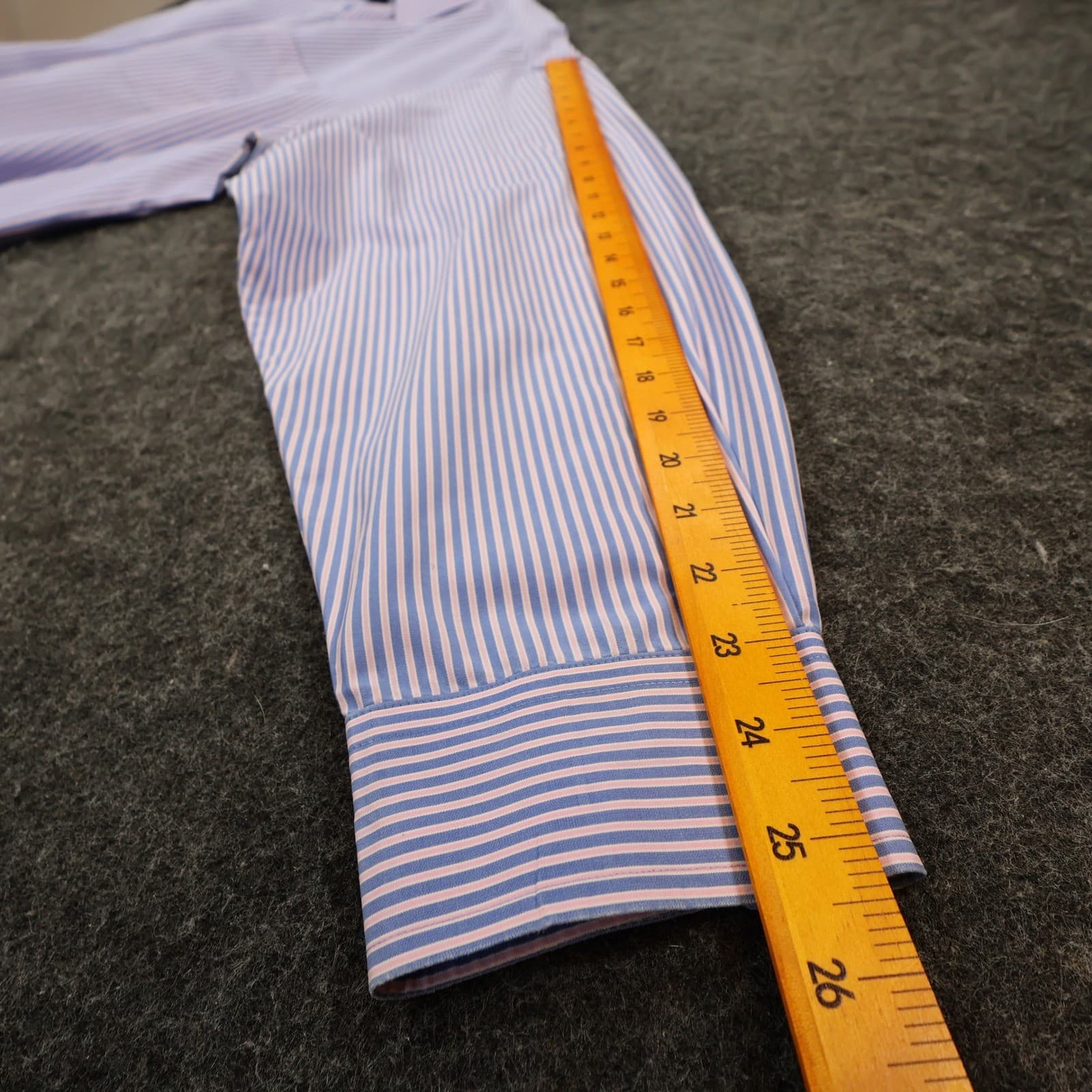 Roundtree & Yorke Dress Shirt Mens 18.5 Blue Pink Cotton Poplin Big Striped Gold - Thumbnail 4