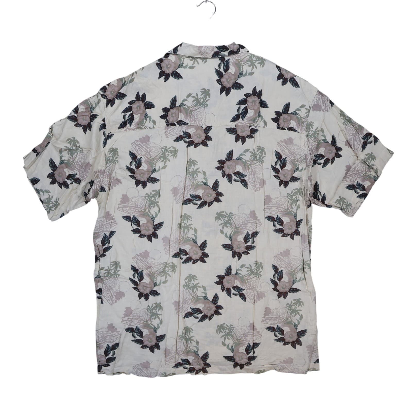 Bugle Boy Button Up Shirt Mens XL Beige New Tropical Floral Rayon Short Sleeve - Thumbnail 2