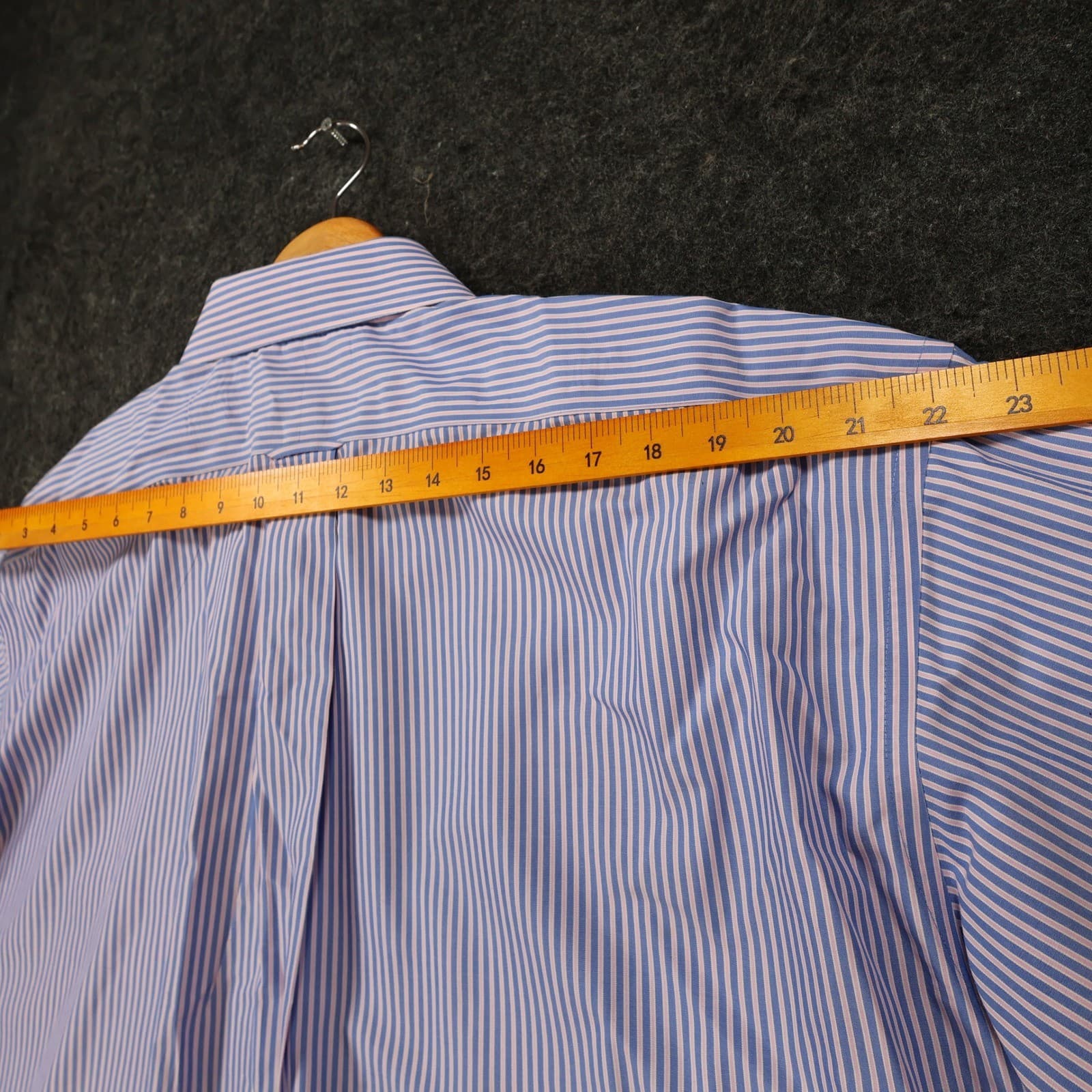 Roundtree & Yorke Dress Shirt Mens 18.5 Blue Pink Cotton Poplin Big Striped Gold - Thumbnail 6
