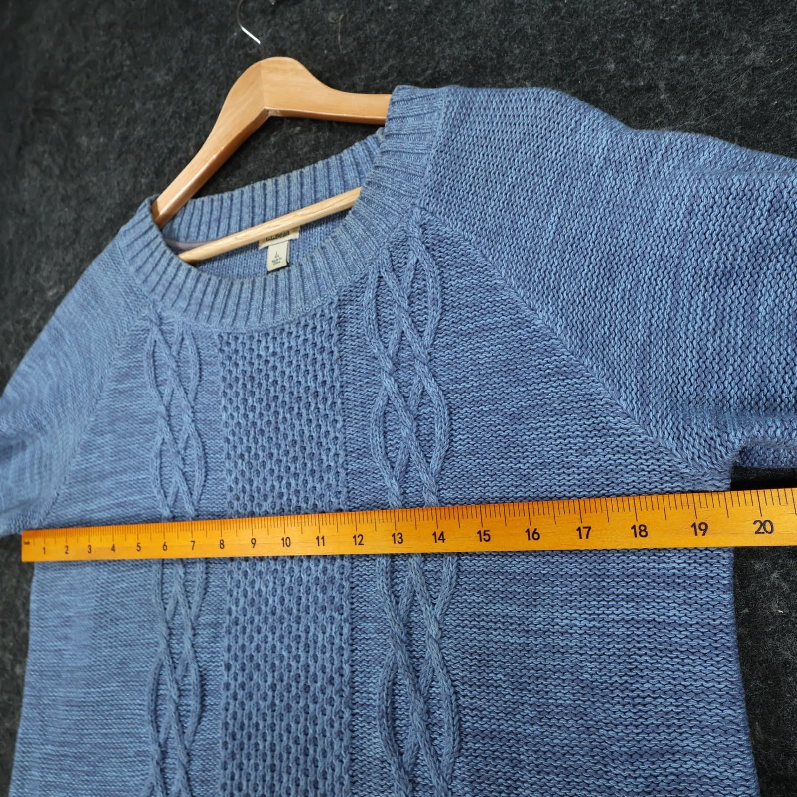 L.L.Bean Sweater Women Large Blue Cotton Blend Cable Knit 3/4 Sleeve Casual - Thumbnail 3