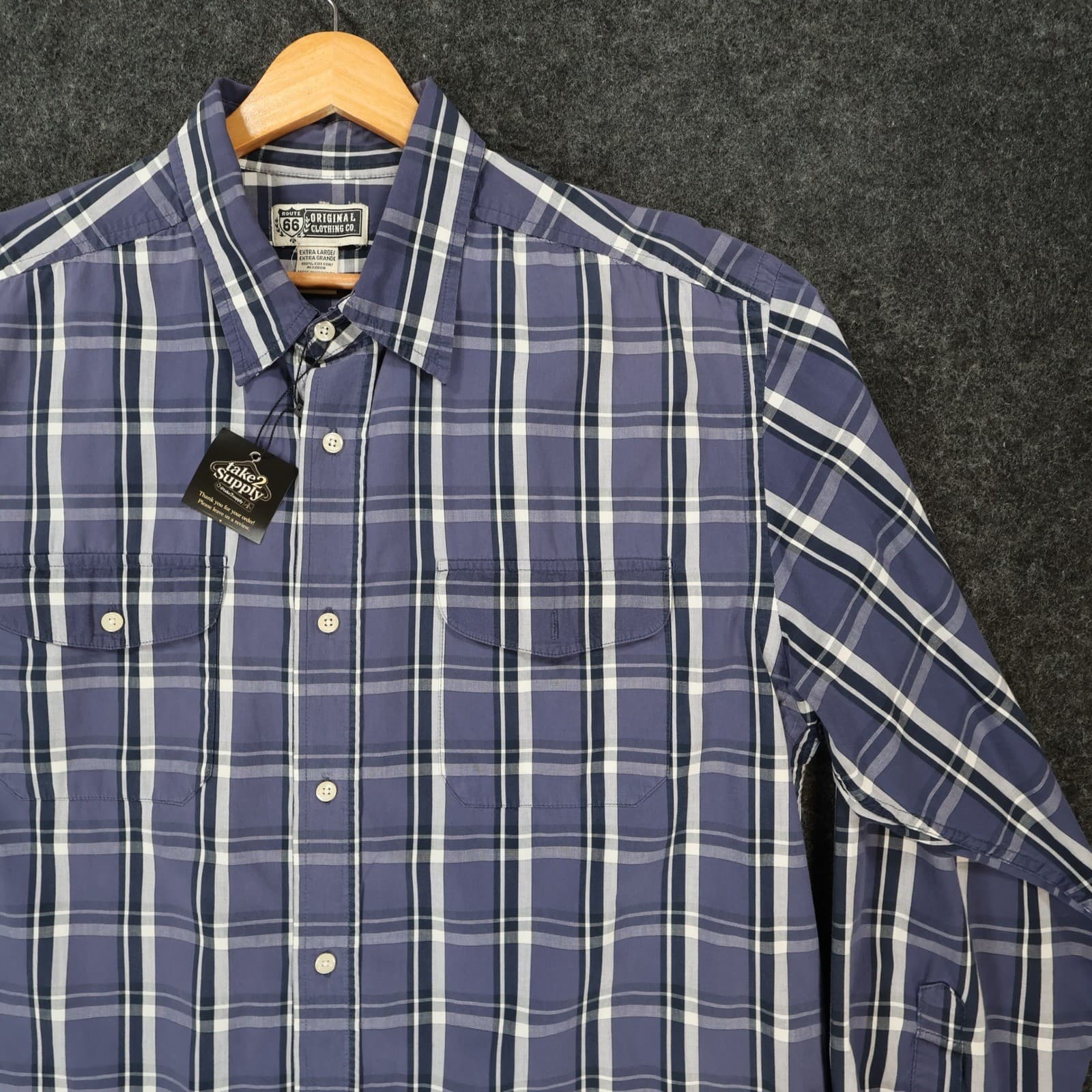 Route 66 Button Up Shirt Mens XL Blue Cotton Plaid Long Sleeve Casual - Thumbnail 9