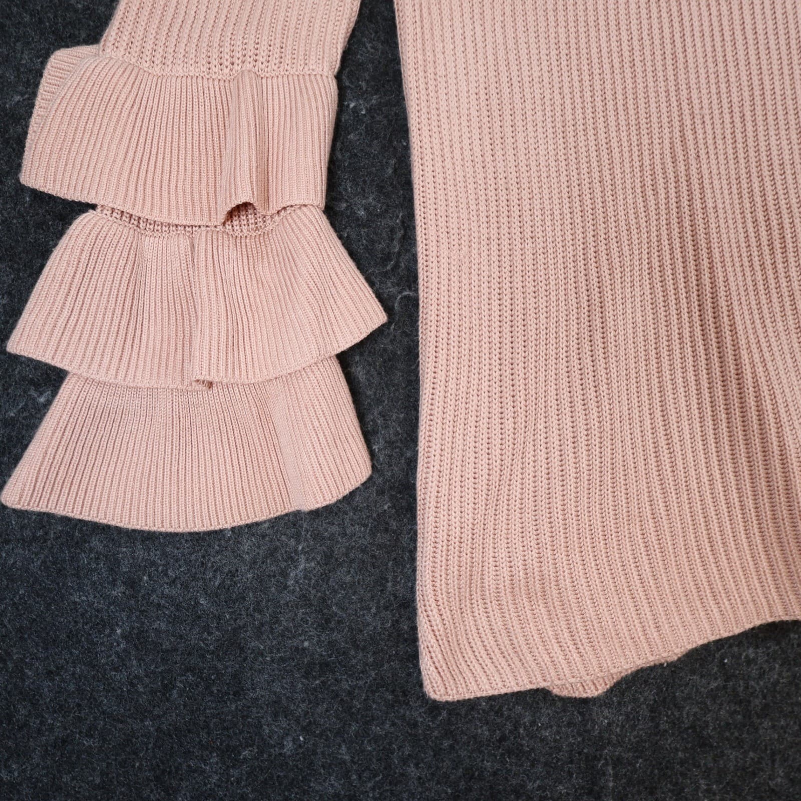 Calvin Klein Sweater Womens M Pink Acrylic Shaker Knit Tiered Ruffle Bell Sleeve - Thumbnail 10