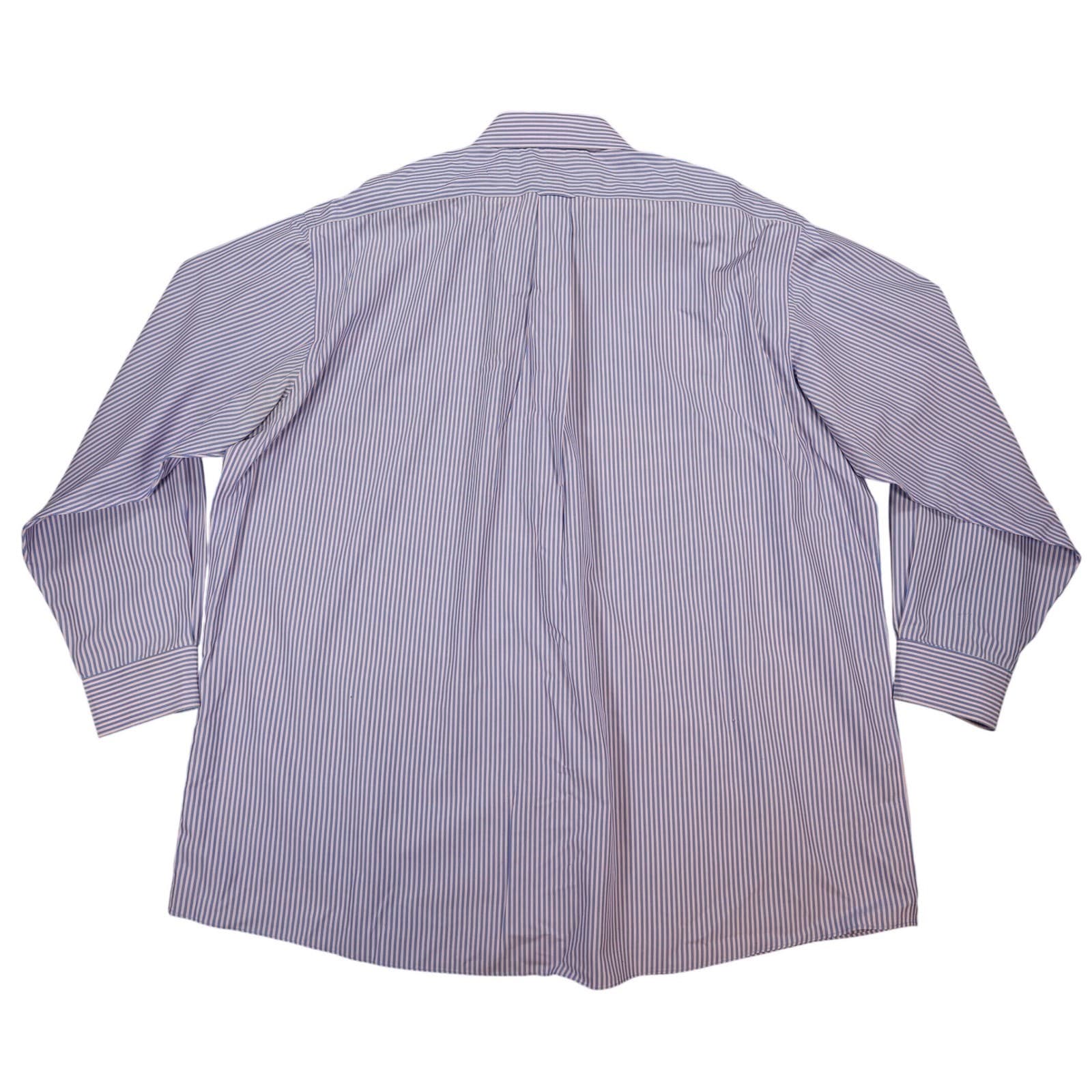 Roundtree & Yorke Dress Shirt Mens 18.5 Blue Pink Cotton Poplin Big Striped Gold - Thumbnail 2
