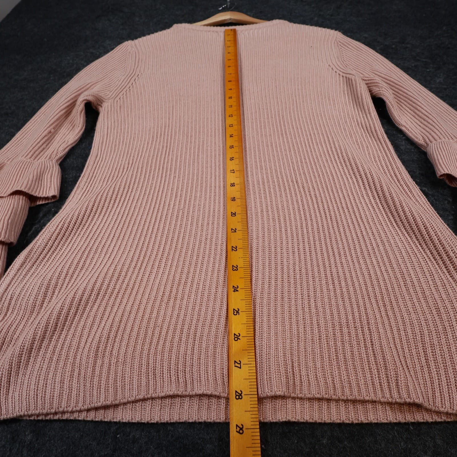 Calvin Klein Sweater Womens M Pink Acrylic Shaker Knit Tiered Ruffle Bell Sleeve - Thumbnail 5