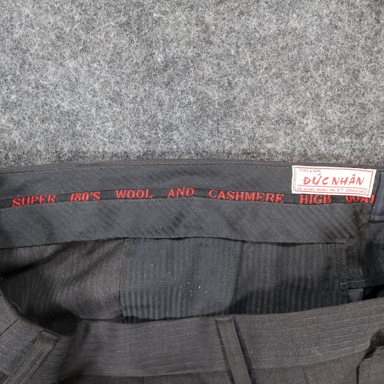 Tailor Đức Nhân Dress Pants Mens 34 Charcoal Super 180s Wool Cashmere Pleated - Thumbnail 8