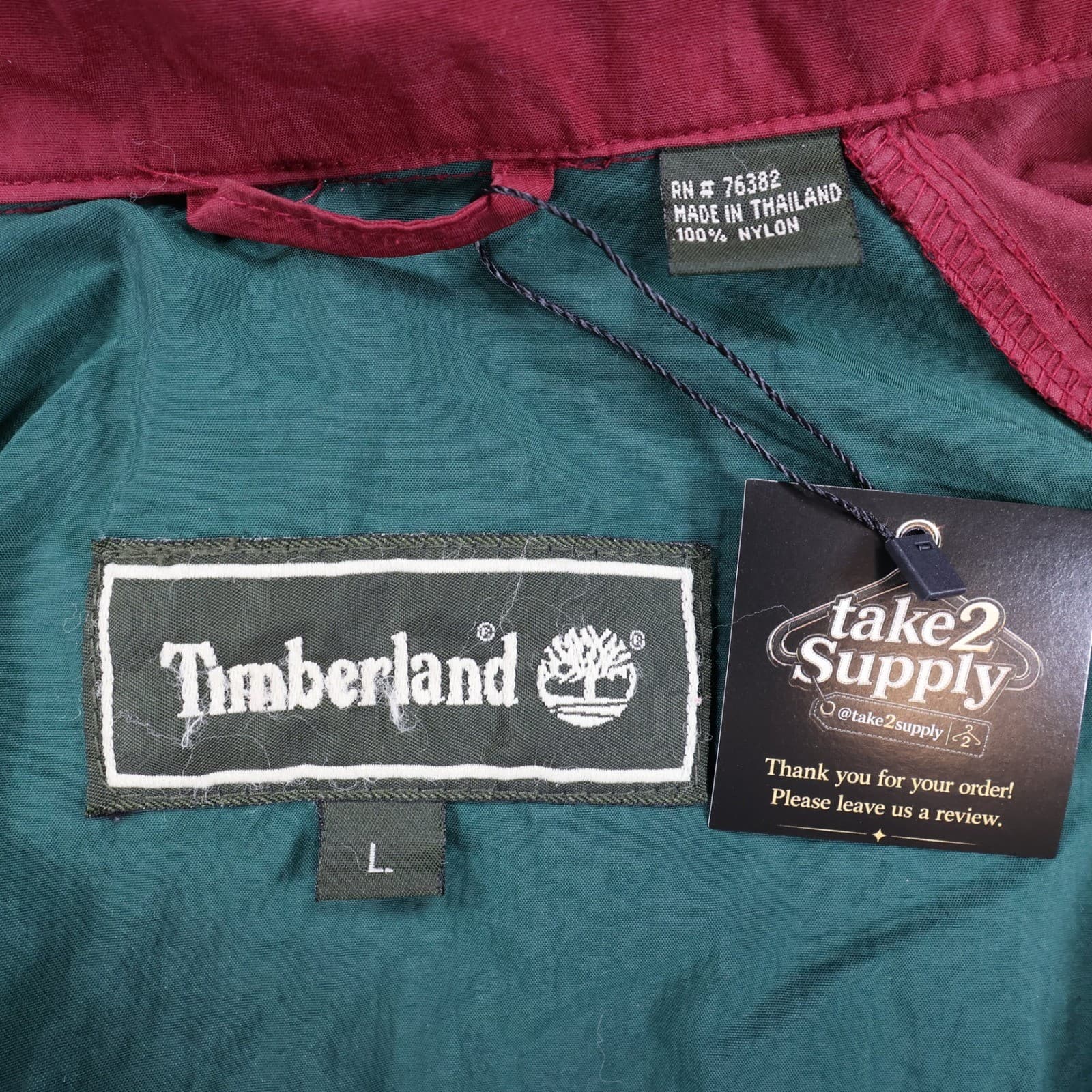 Timberland Windbreaker Jacket Mens Large Red Nylon Outdoor Full Zip Embroidered - Thumbnail 8