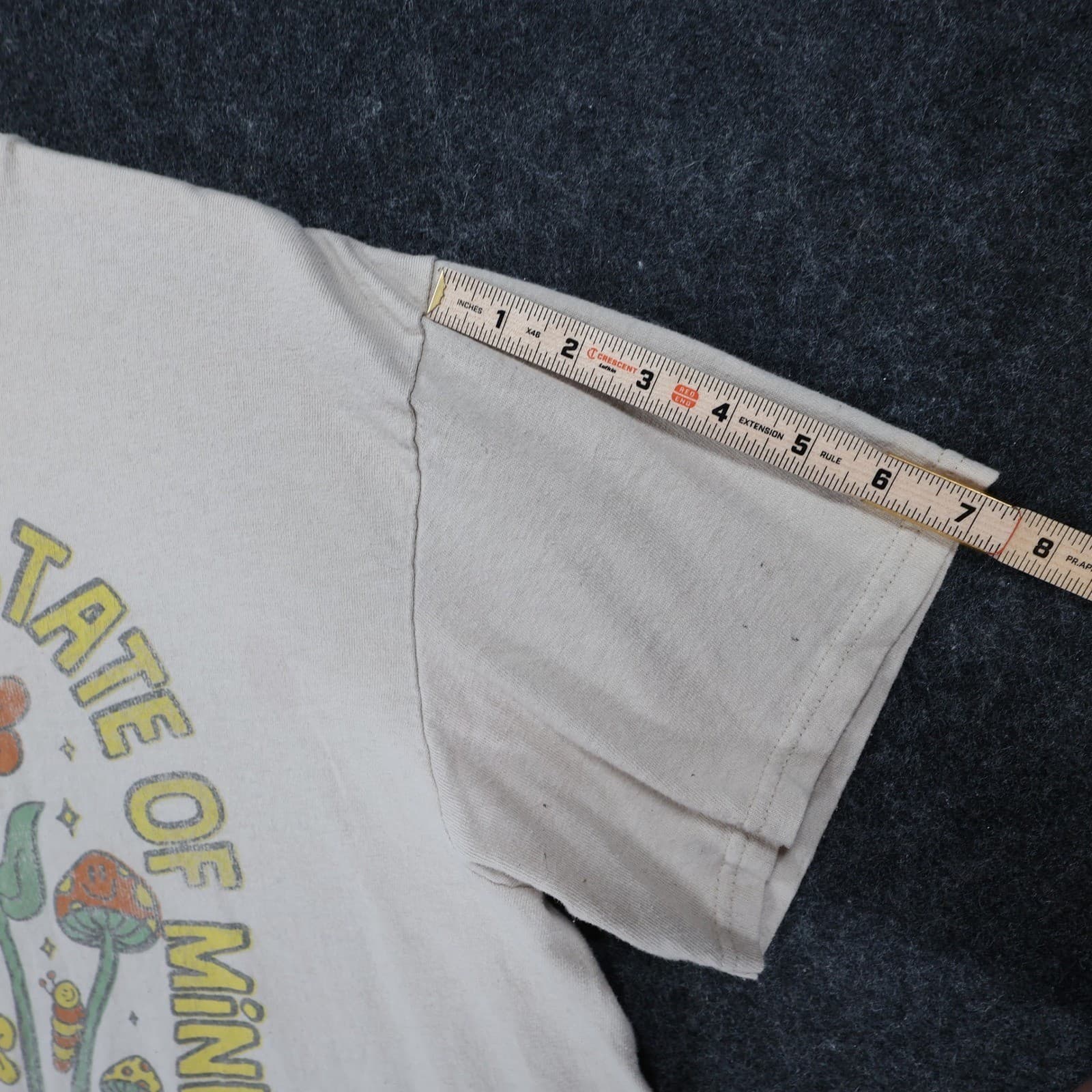 DOM T-Shirt Mens Large Beige Excellent Happiness Is A State Of Mind Graphic Tee - Thumbnail 4