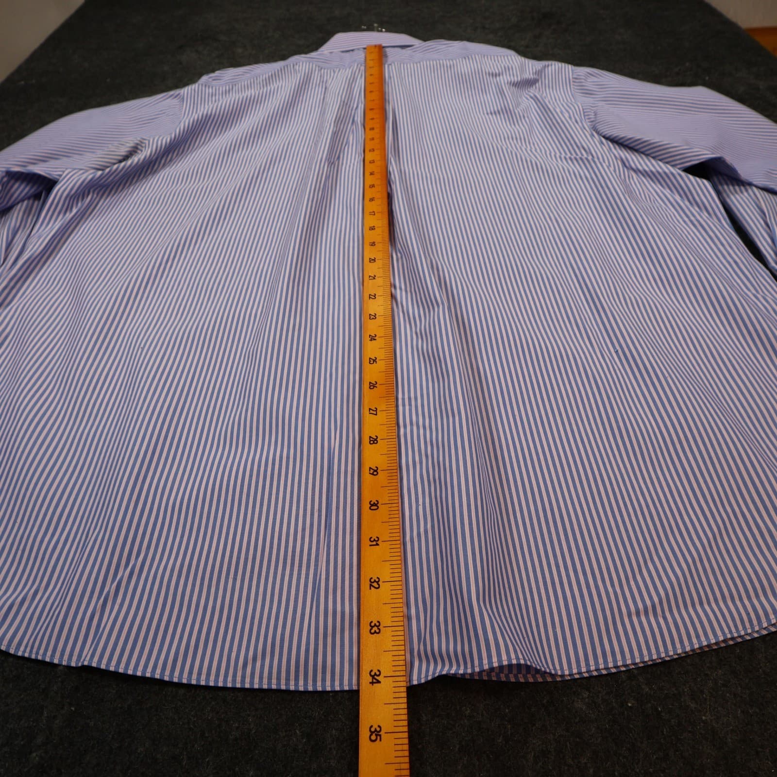Roundtree & Yorke Dress Shirt Mens 18.5 Blue Pink Cotton Poplin Big Striped Gold - Thumbnail 5