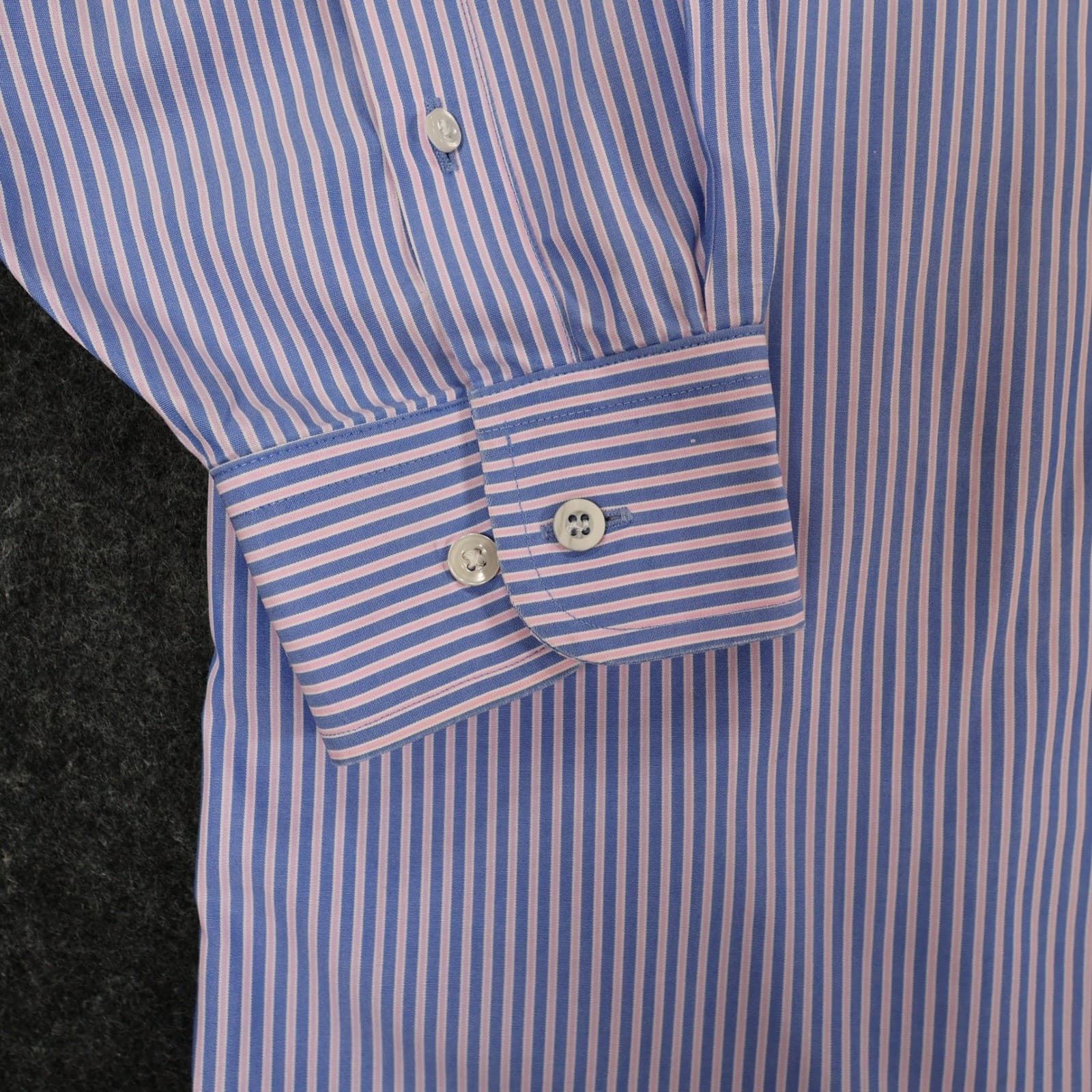Roundtree & Yorke Dress Shirt Mens 18.5 Blue Pink Cotton Poplin Big Striped Gold - Thumbnail 9