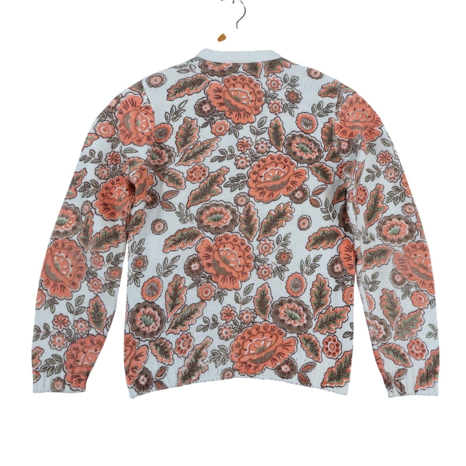 Miss Sue Cardigan Sweater Womens Medium White Orange Floral Orlon Vintage - Thumbnail 2