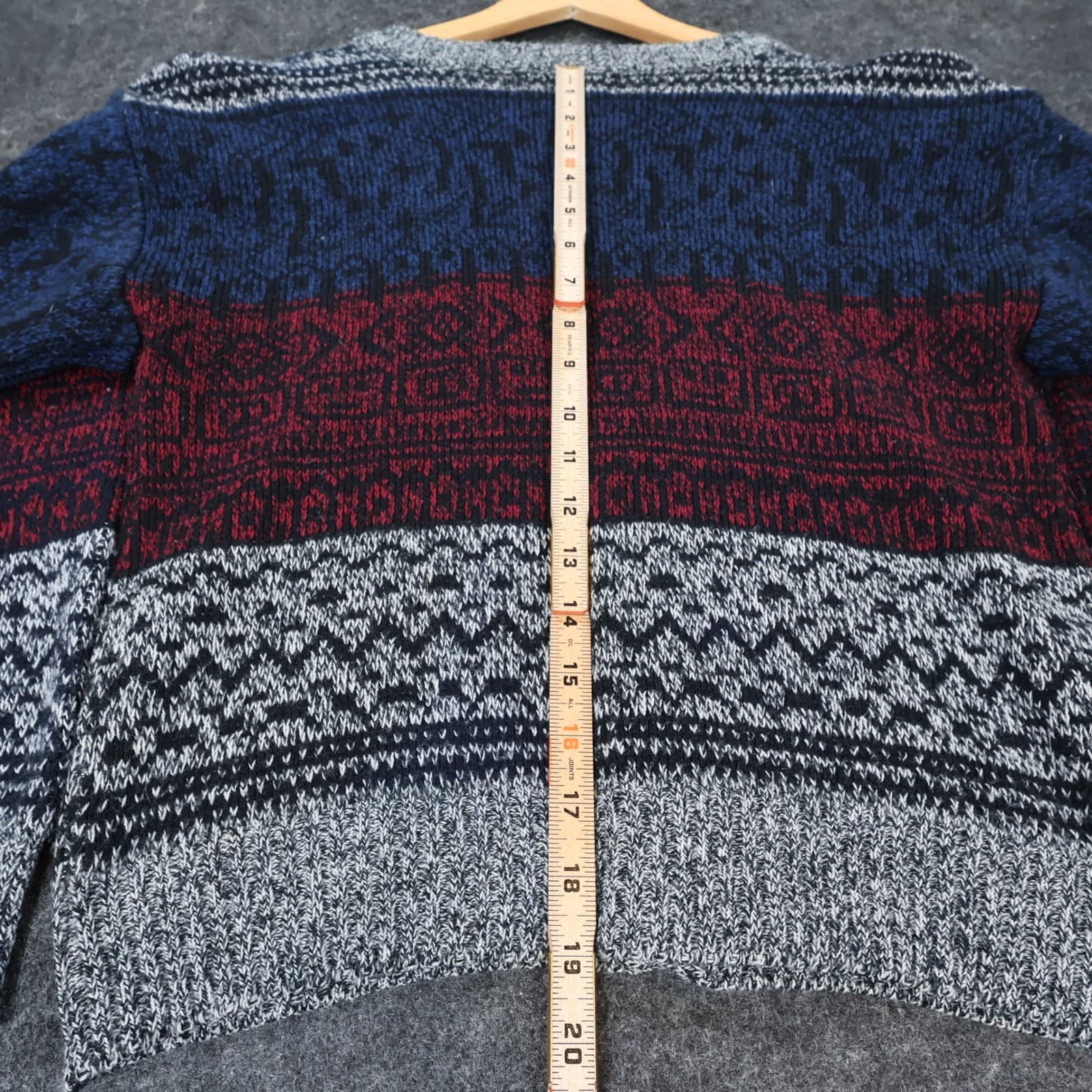 Apparatus Cardigan Sweater Boys M Blue Red Grey Acrylic Knit Geometric V-Neck - Thumbnail 5
