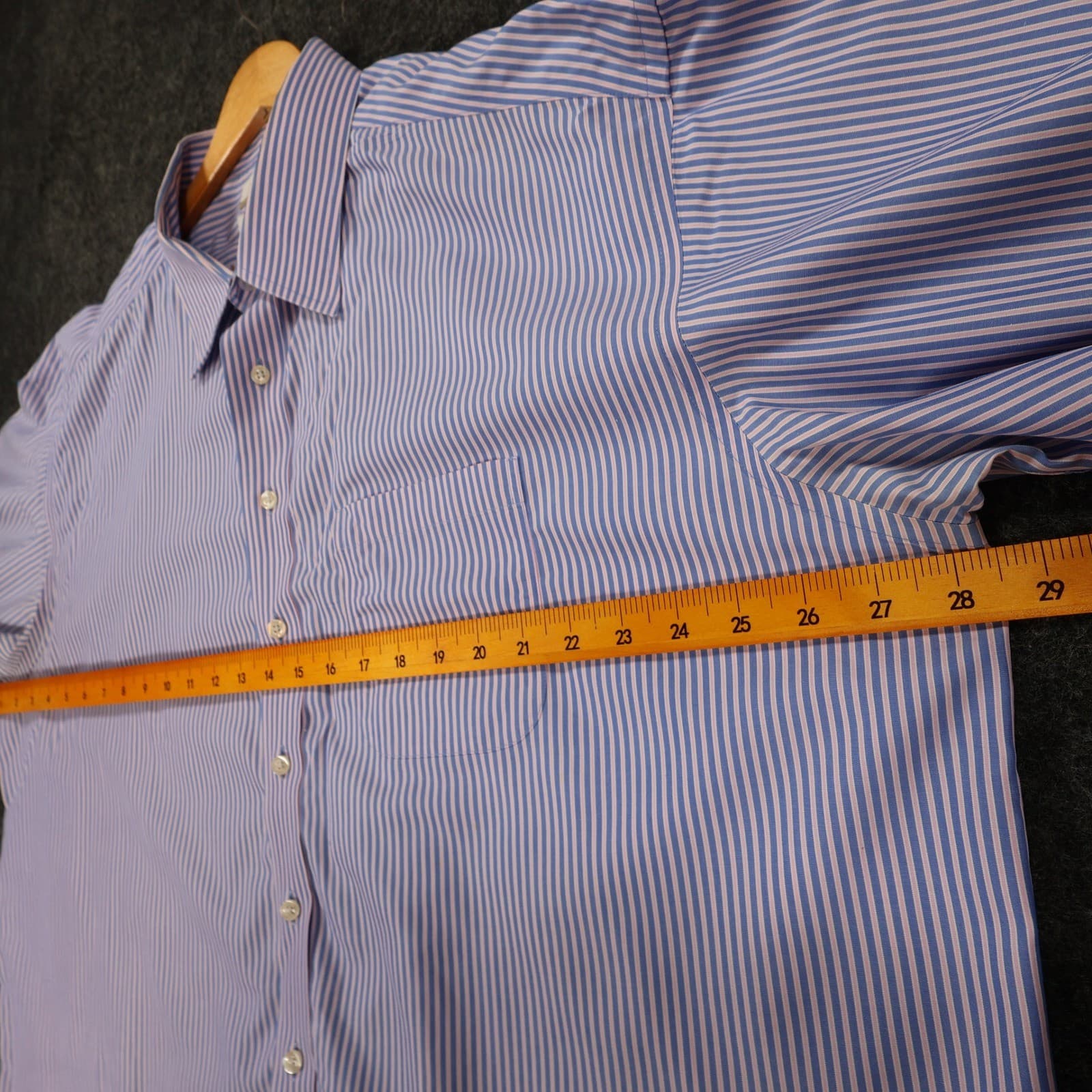 Roundtree & Yorke Dress Shirt Mens 18.5 Blue Pink Cotton Poplin Big Striped Gold - Thumbnail 3