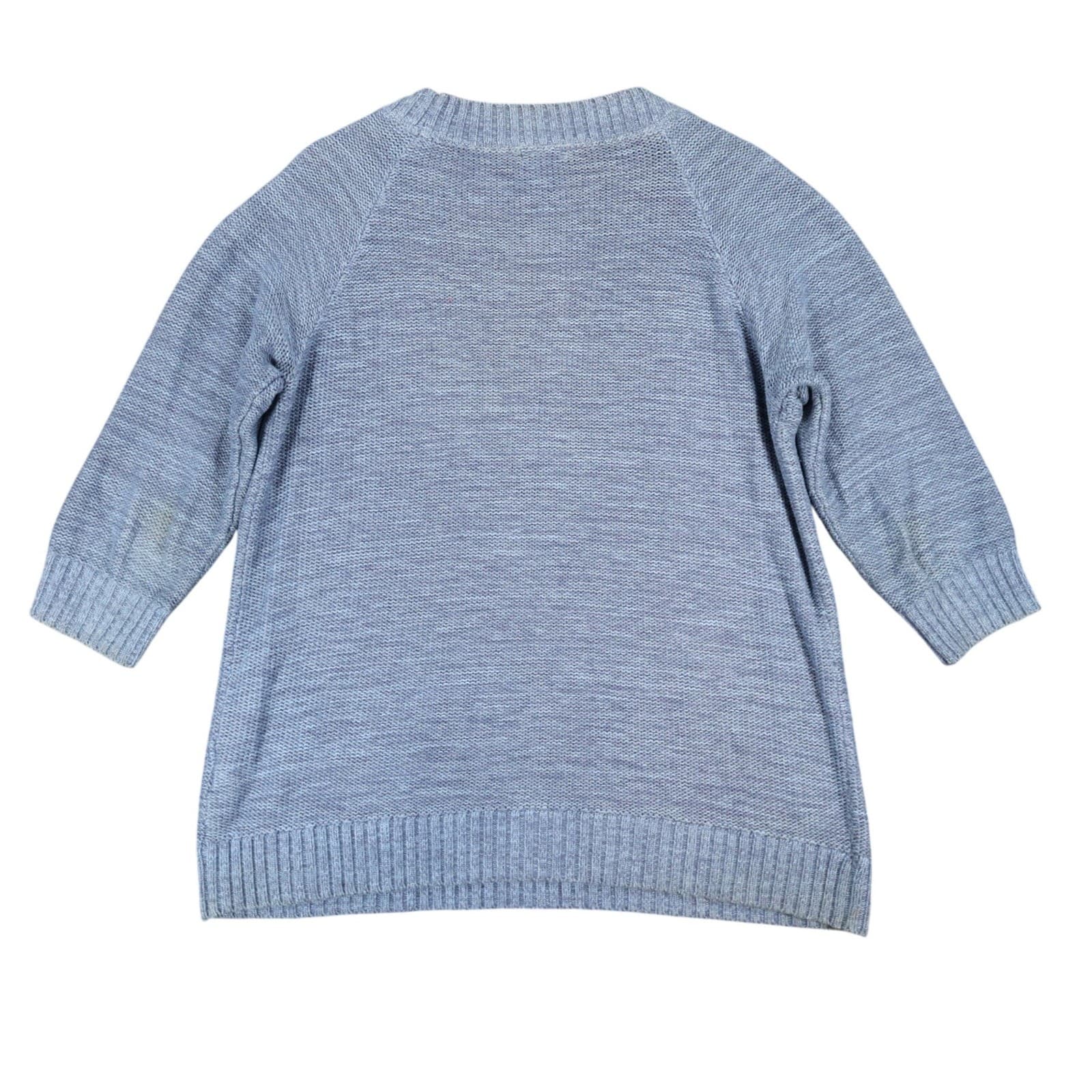 L.L.Bean Sweater Women Large Blue Cotton Blend Cable Knit 3/4 Sleeve Casual - Thumbnail 2