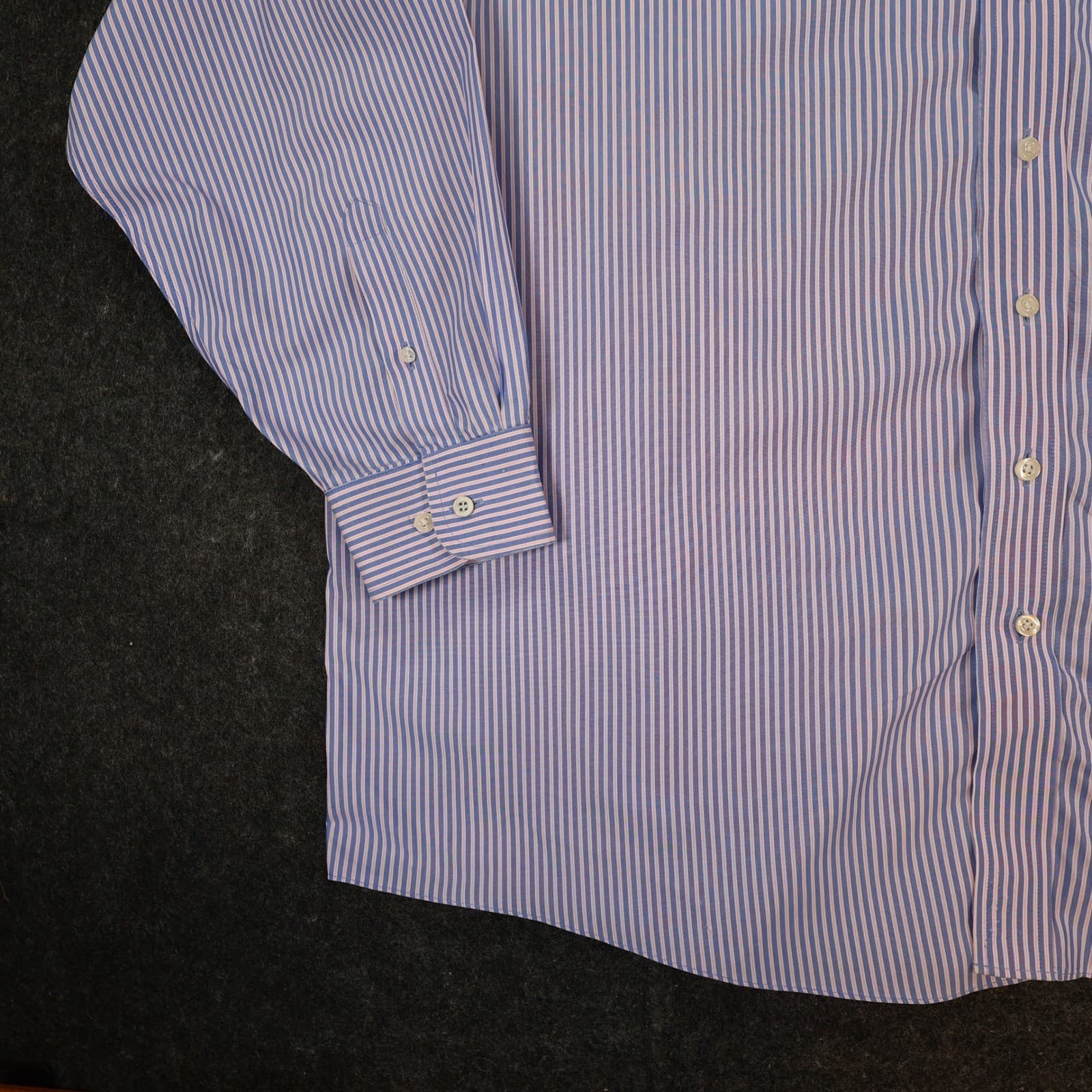 Roundtree & Yorke Dress Shirt Mens 18.5 Blue Pink Cotton Poplin Big Striped Gold - Thumbnail 11