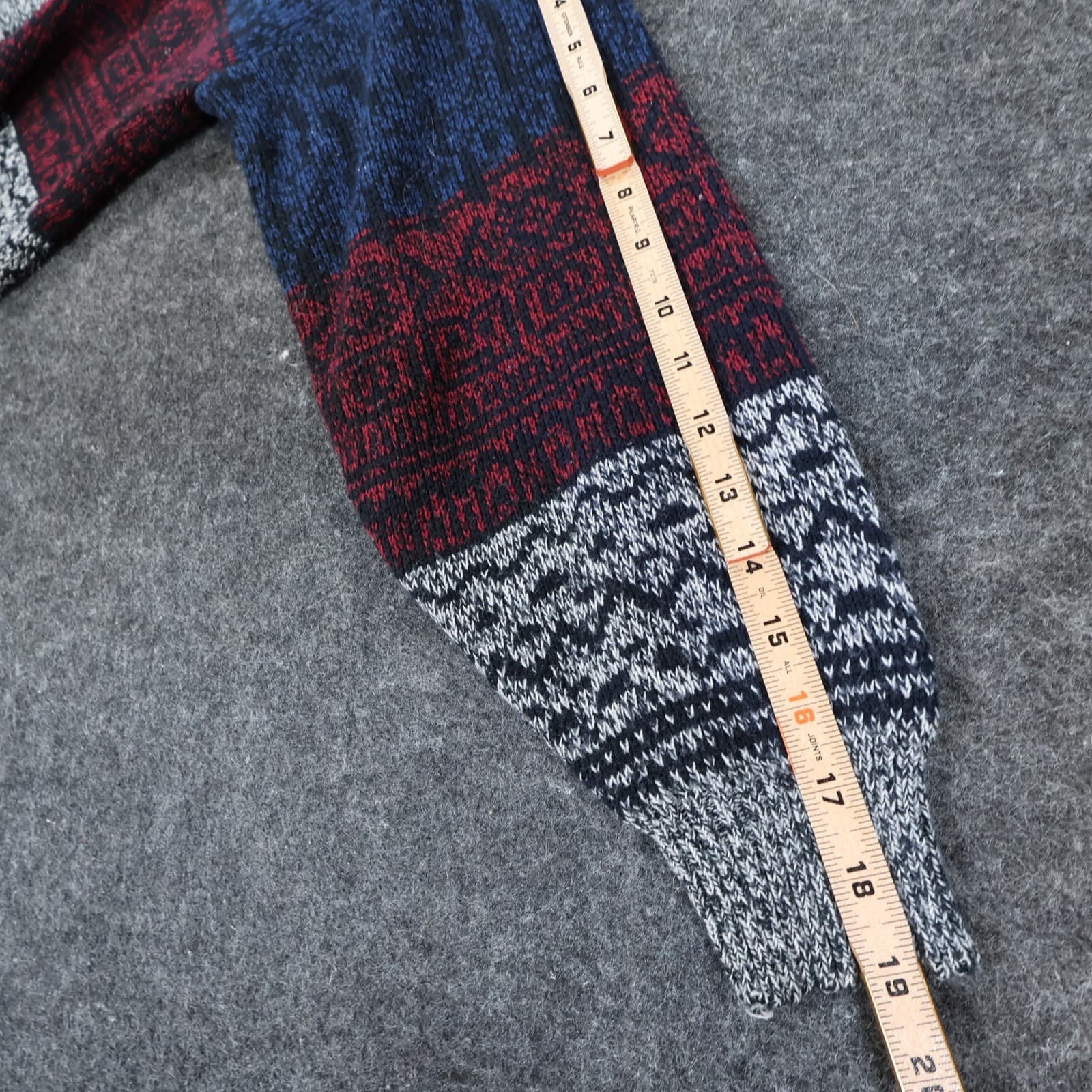 Apparatus Cardigan Sweater Boys M Blue Red Grey Acrylic Knit Geometric V-Neck - Thumbnail 4