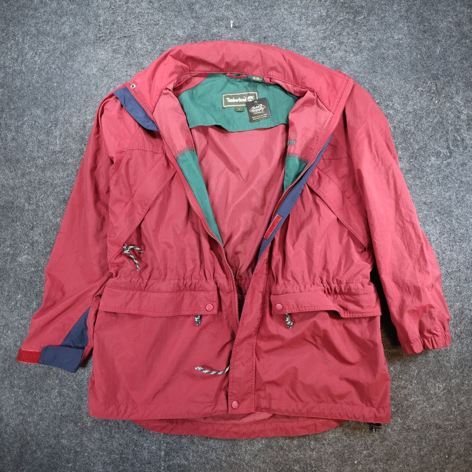 Timberland Windbreaker Jacket Mens Large Red Nylon Outdoor Full Zip Embroidered - Thumbnail 3